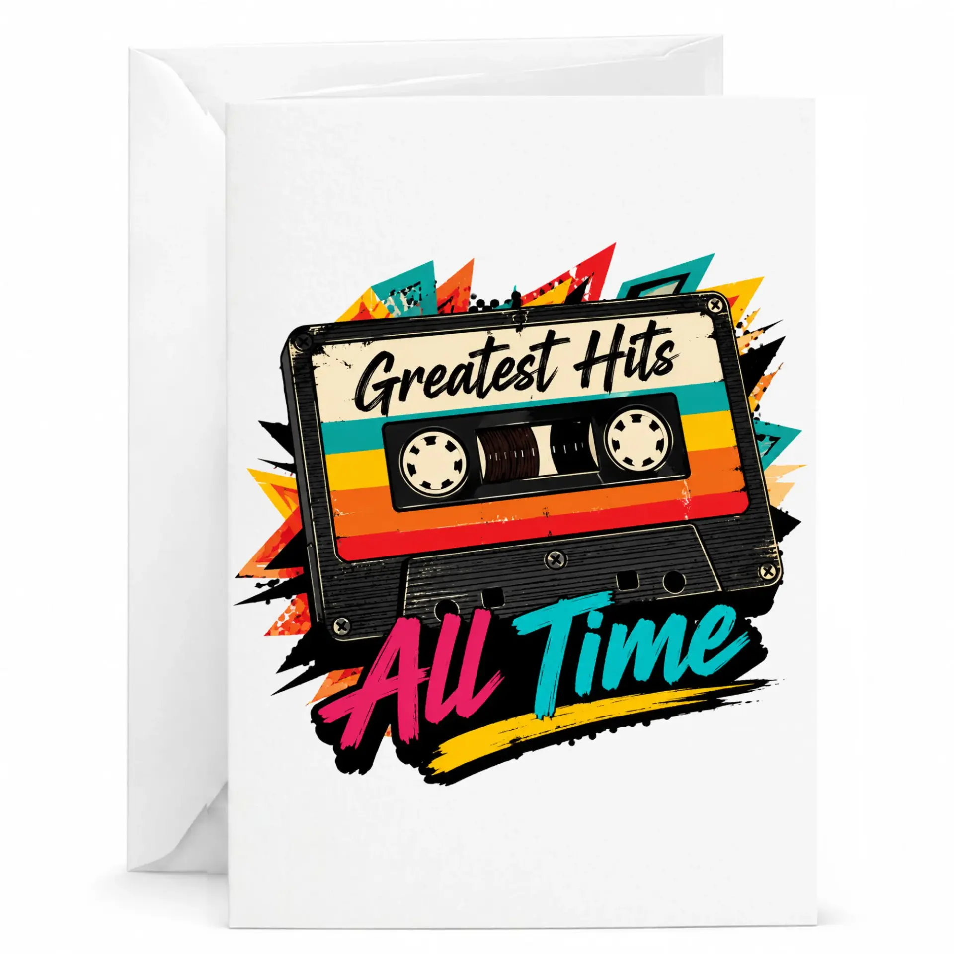 Greeting Card Vintage Cassette Tape Design for Music Lovers Retro Greatest Hits All Time Artistic Paper Stationery
