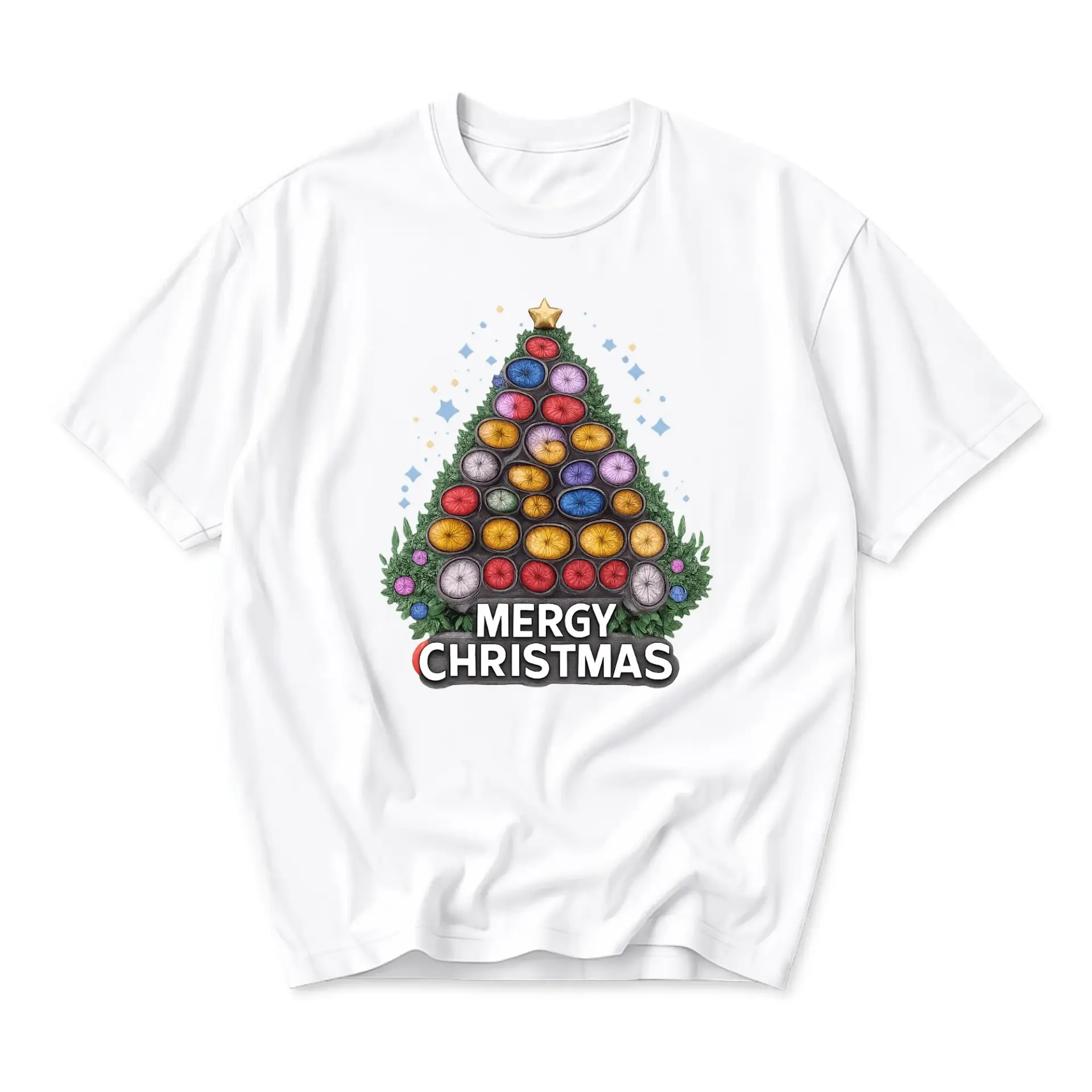 Graphic Tee Unisex Crew Neck T-Shirt Featuring Mergy Christmas Tree Illustration for Holiday Casual Wear Season
