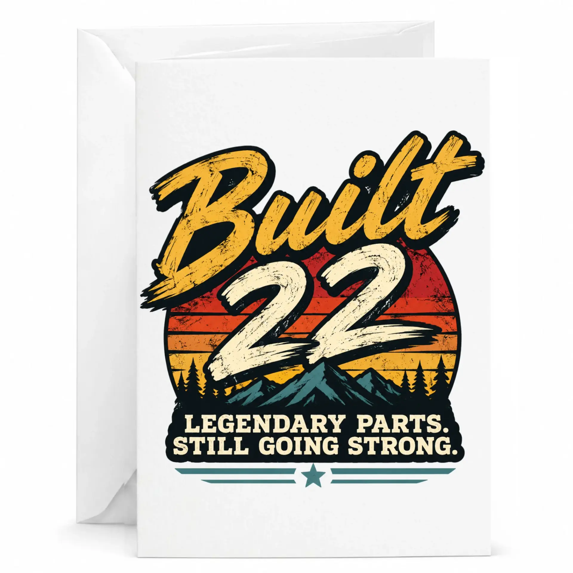 Funny Birthday Card Built 22 Legendary Parts Still Going Strong Retro Vintage Style Greeting Card for Milestone Year