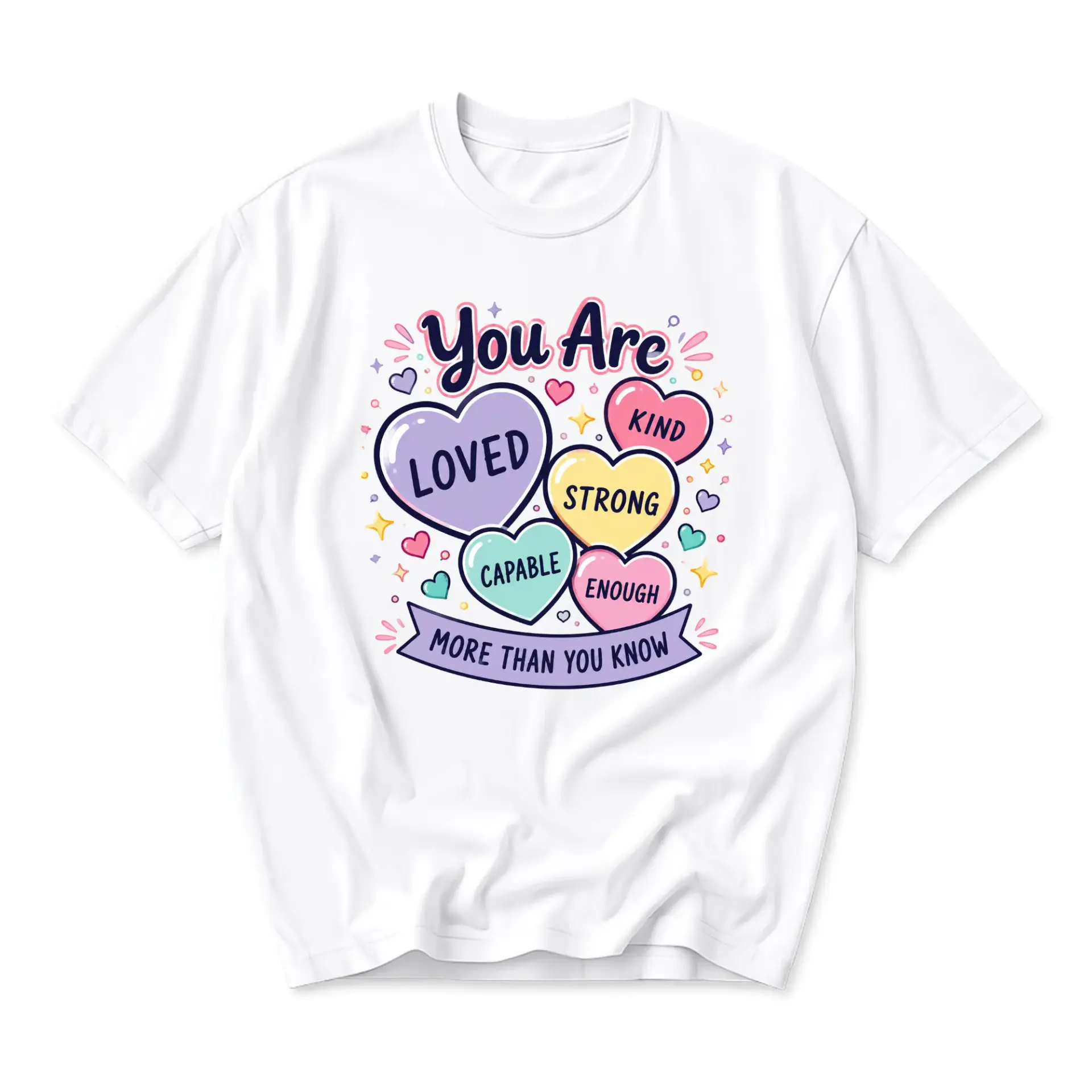Graphic Tee You Are Loved Kind Strong Capable Enough Inspirational Heart Design Unisex Crew Neck Everyday Cotton Shirt