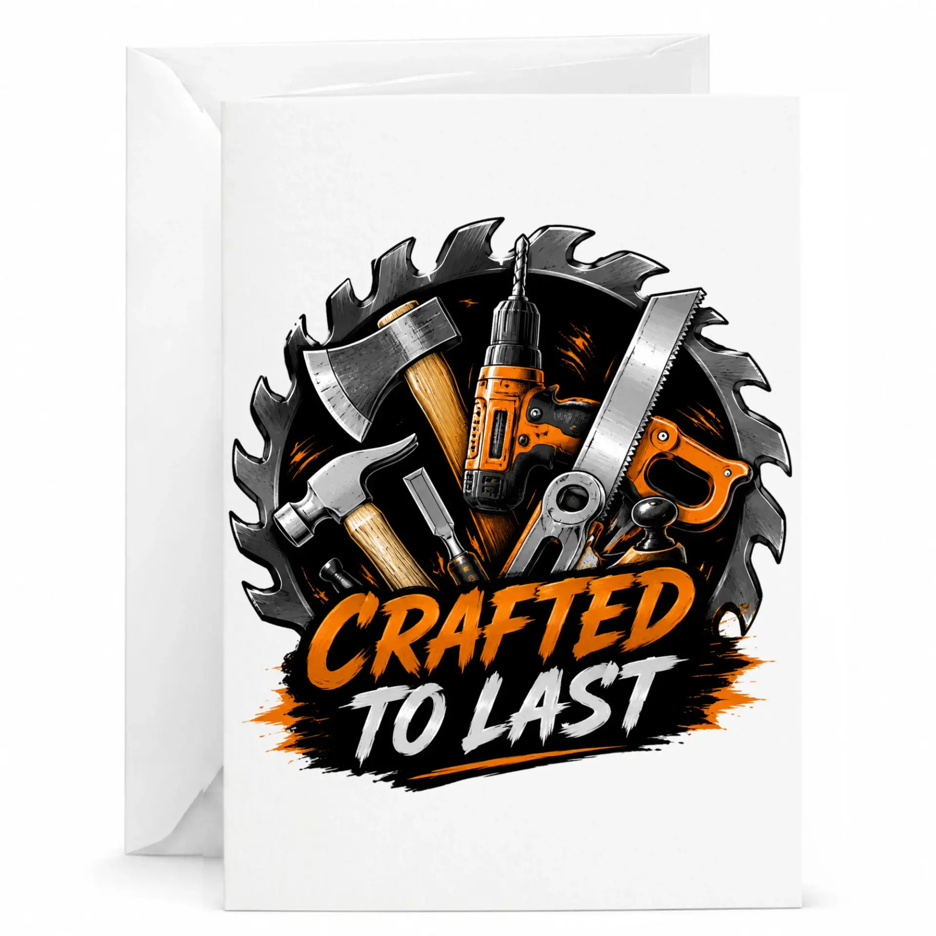 Greeting Card Crafted to Last Handyman Tool Design Professionally Printed Stationery for Carpenters and Woodworkers