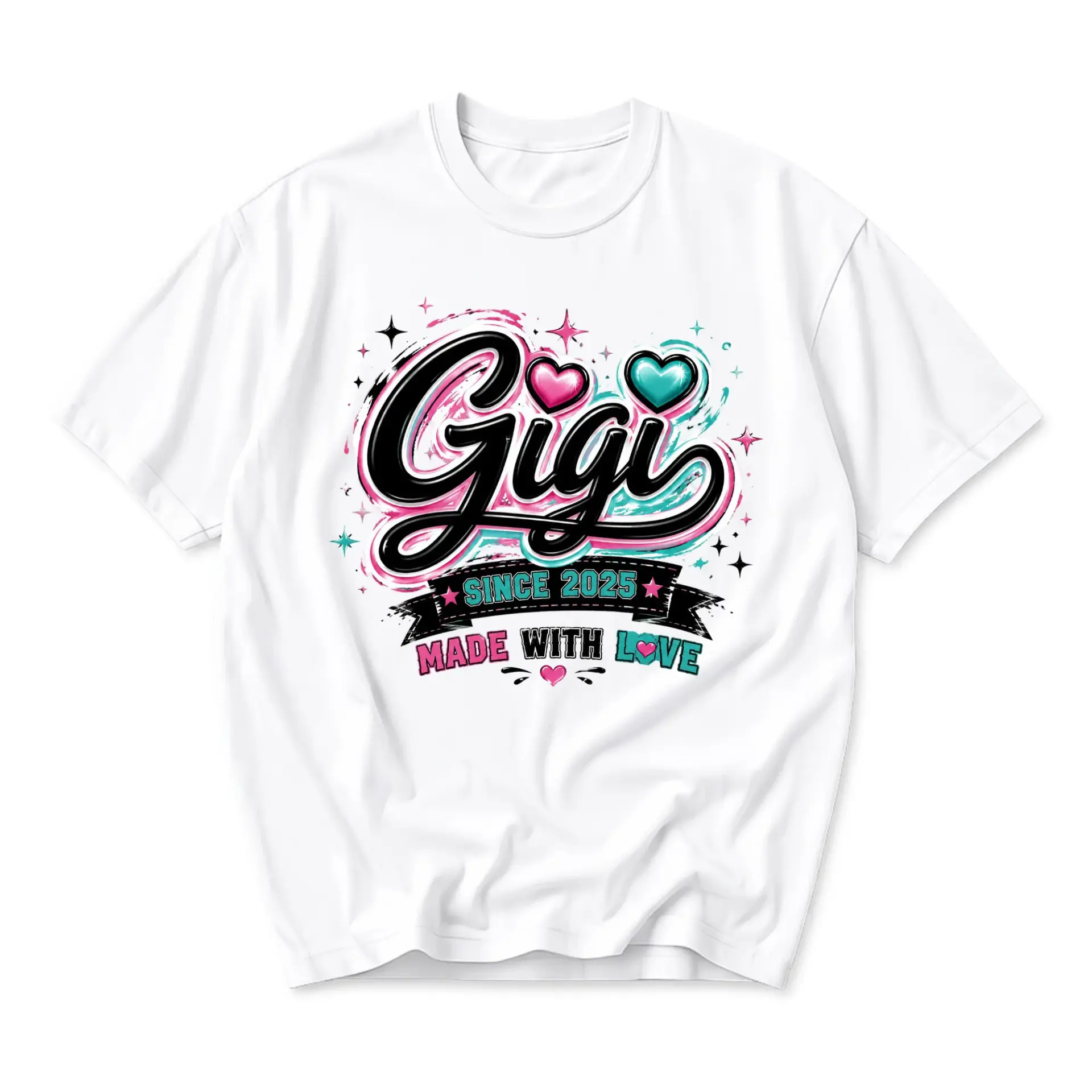 Graphic Tee Gigi Since 2025 Made with Love Unisex Crew Neck Short Sleeve Cotton Casual Everyday Apparel Fashion Top