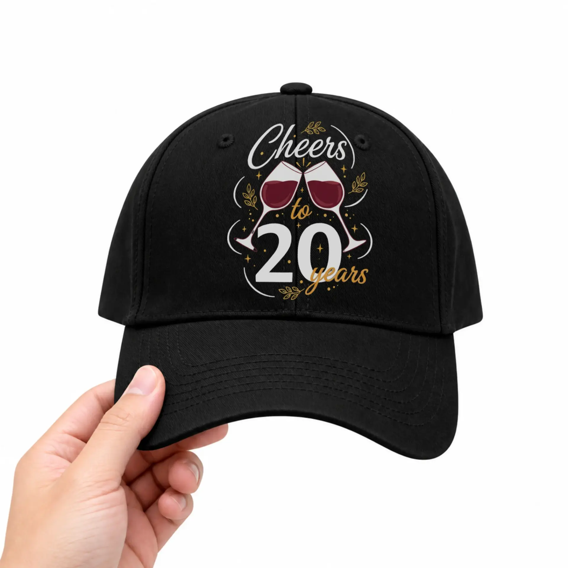 Vinyl Sticker Pack Cheers to 20 Years Wine Glass Illustration Anniversary Celebration Decals Set for Smooth Surfaces