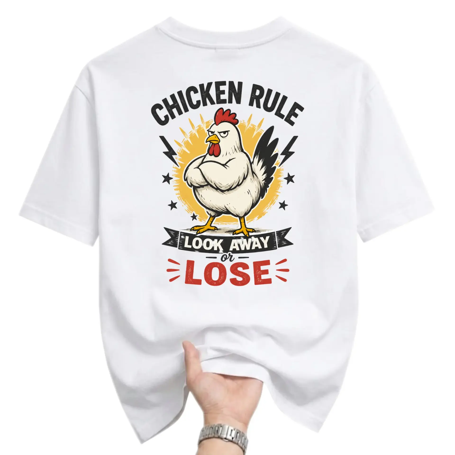 Funny Shirt Chicken Rule Graphic Tee Cartoon Poultry Design Humorous Slogan Apparel for Casual Everyday Wear Unisex Fit