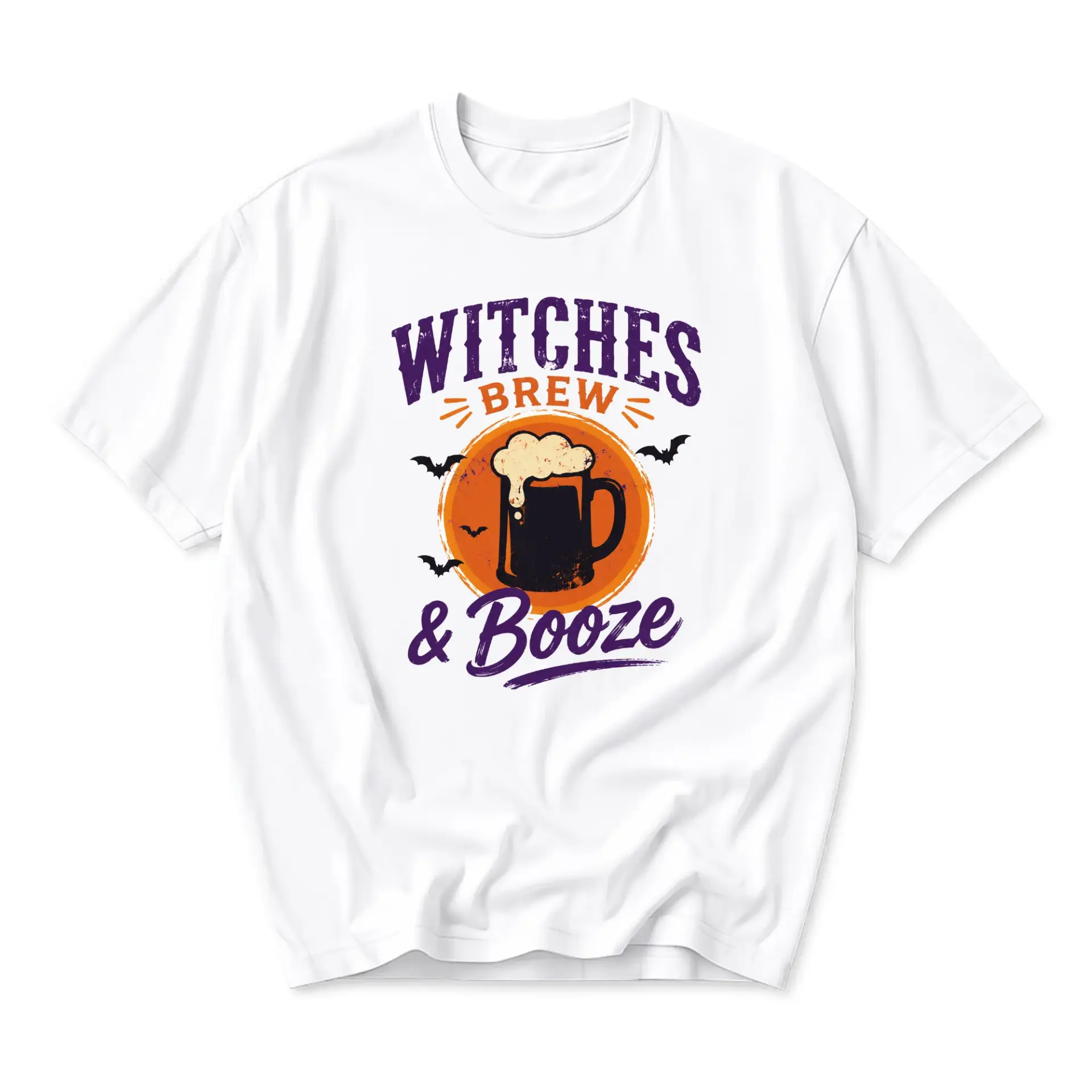 Funny Shirt Witches Brew and Booze Graphic Tee Unisex Crew Neck Casual Everyday Wear Soft Cotton Blend White T-Shirt