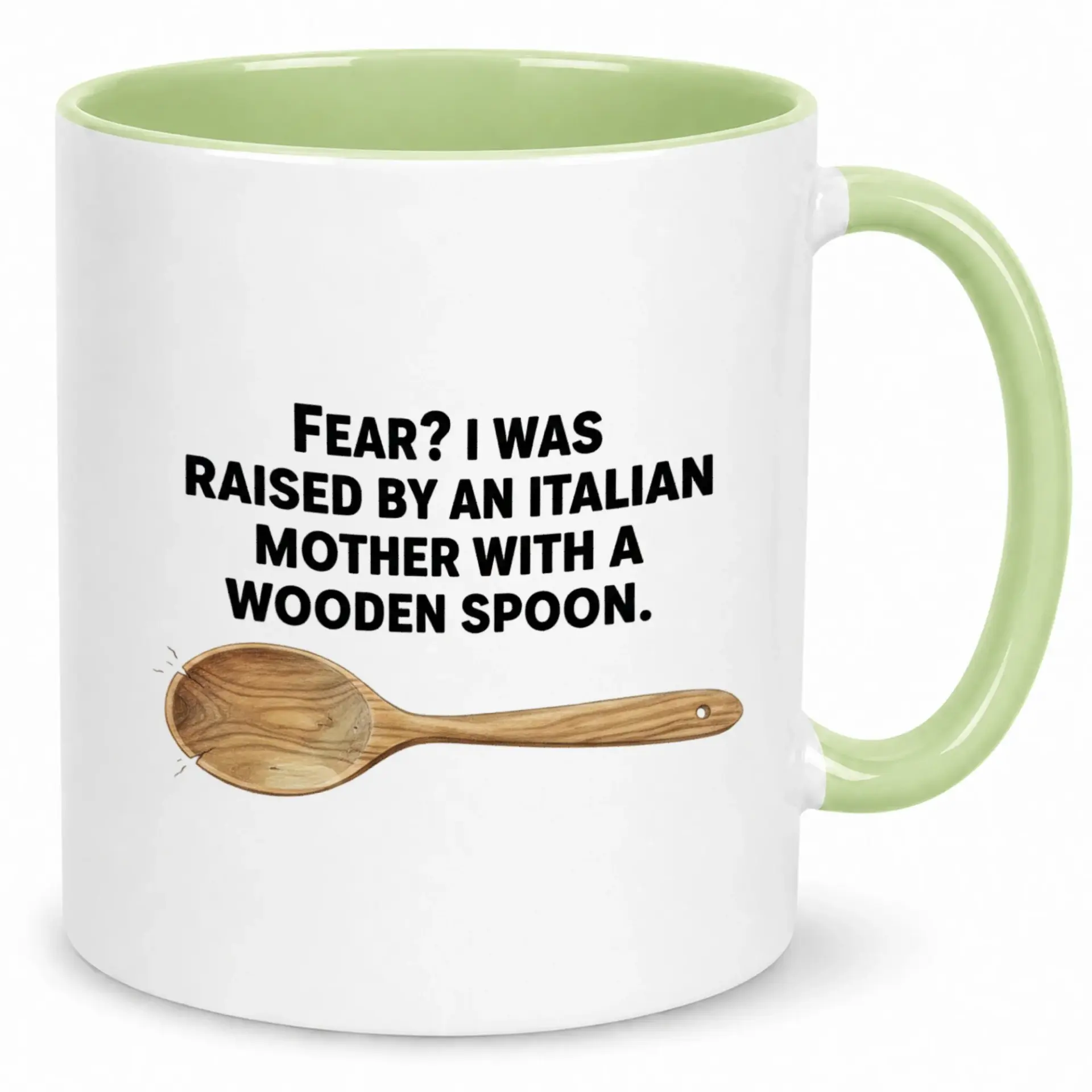 Funny Italian Mother Wooden Spoon Humor Ceramic Coffee Mug Witty Parental Sayings White Drinkware 11oz or 15oz Capacity Beverage Cup