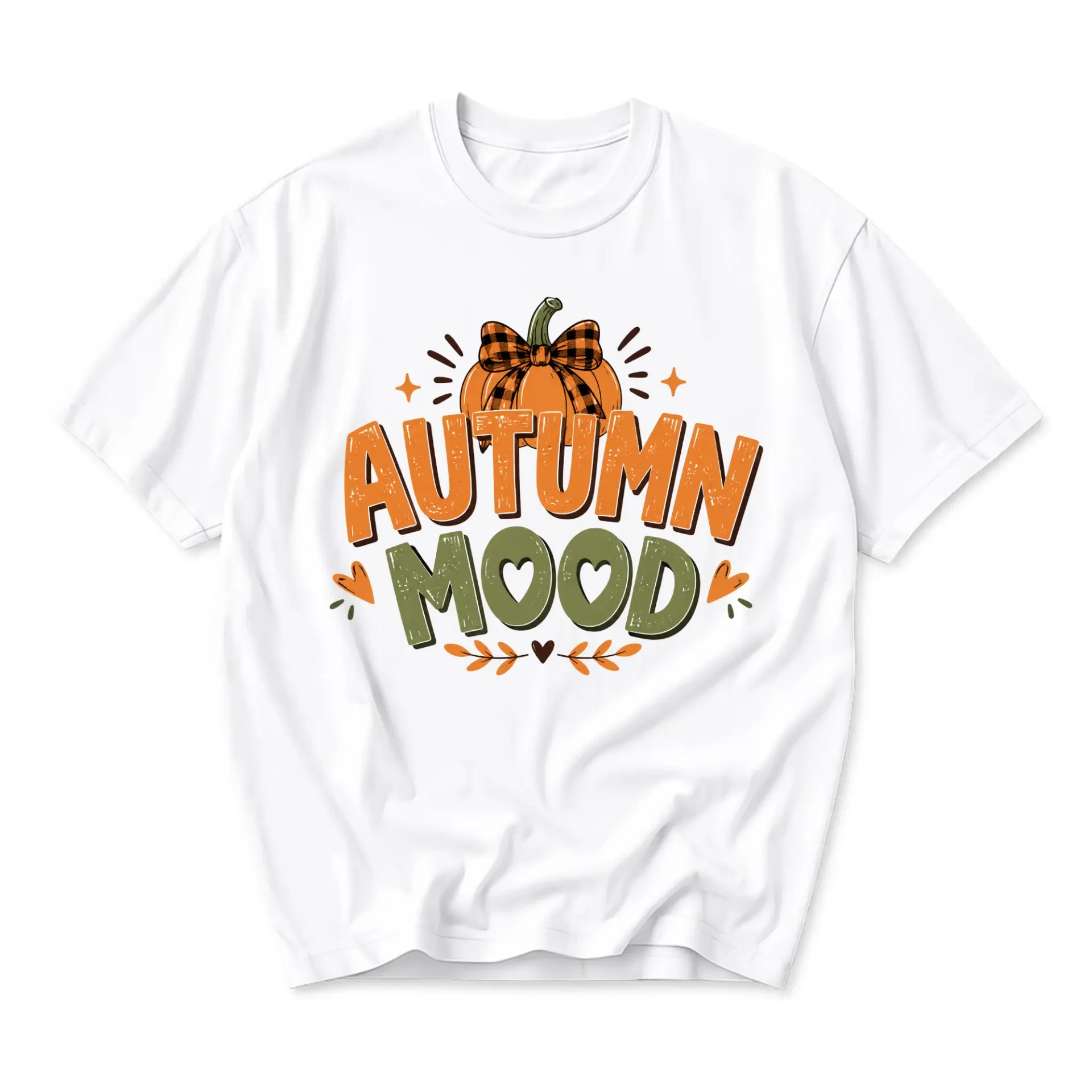 Graphic Tee Autumn Mood Pumpkin Shirt Seasonal Fall Theme Unisex Crew Neck Casual Cotton Blend Short Sleeve Top