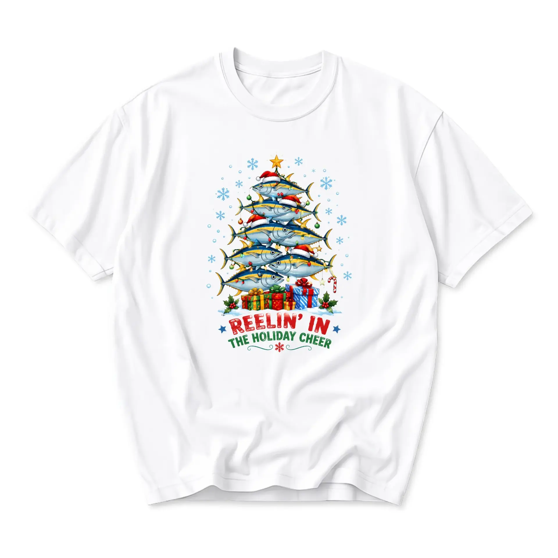 Funny Shirt Reelin in the Holiday Cheer Christmas Fishing Graphic Printed