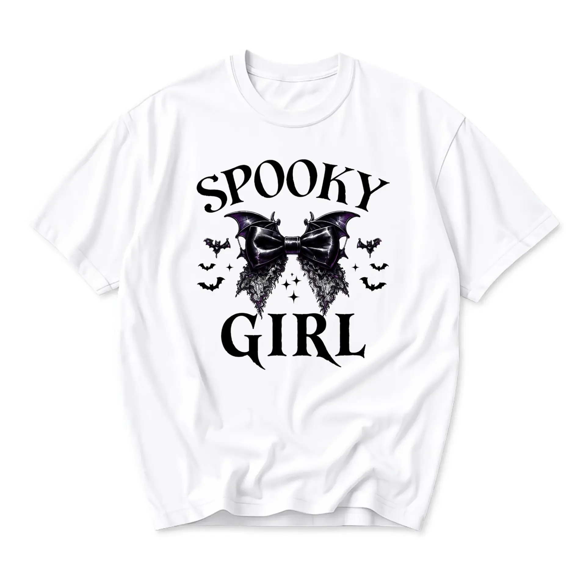 Spooky Girl Graphic Tee Unisex Crew Neck Short Sleeve Cotton Casual Everyday Shirt for Autumn and Holiday Occasions