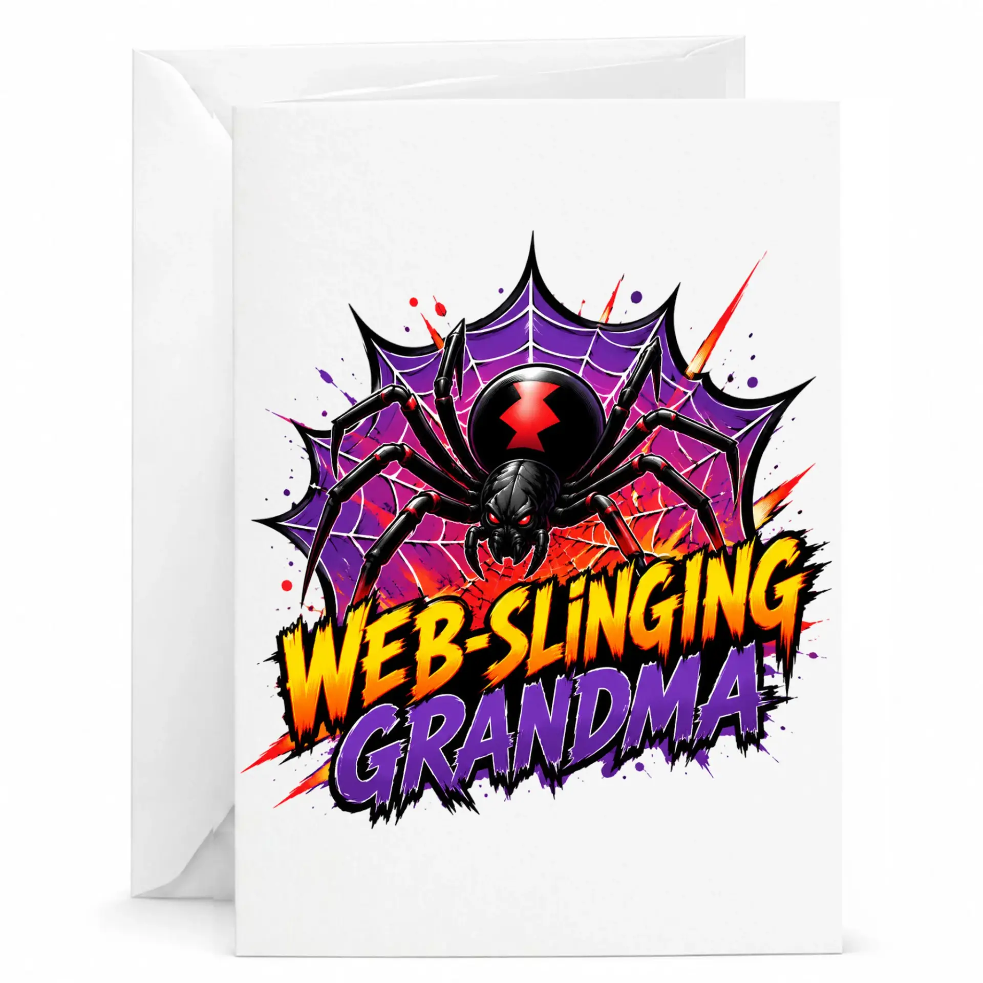 Funny Web-Slinging Grandma Greeting Card for Birthday and Appreciation Humorous Theme Stationery Grandparents