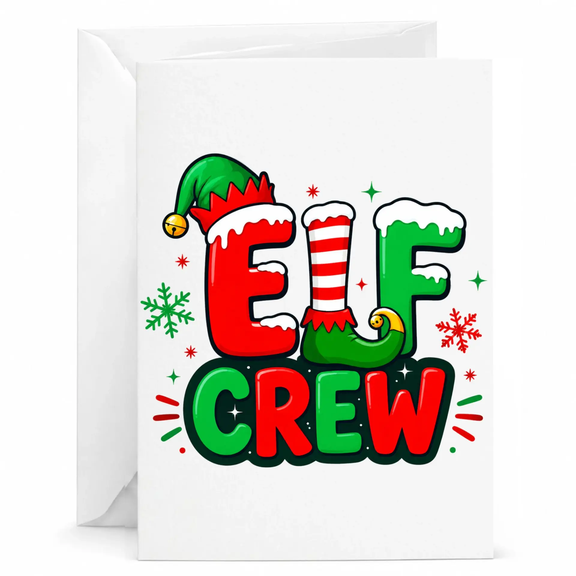 Greeting Card Elf Crew Festive Holiday Season Greeting for Friends and Family Seasonal Winter Themed Stationery