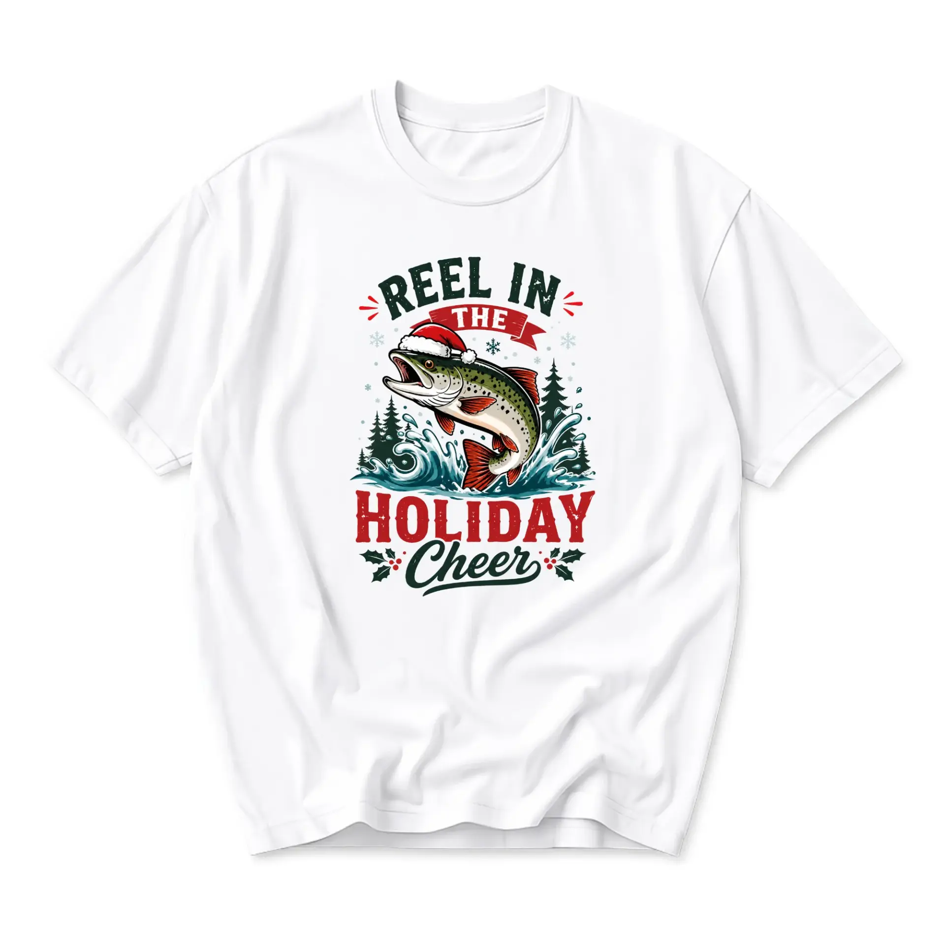Graphic Tee Reel in the Holiday Cheer Fishing Themed Christmas Shirt for