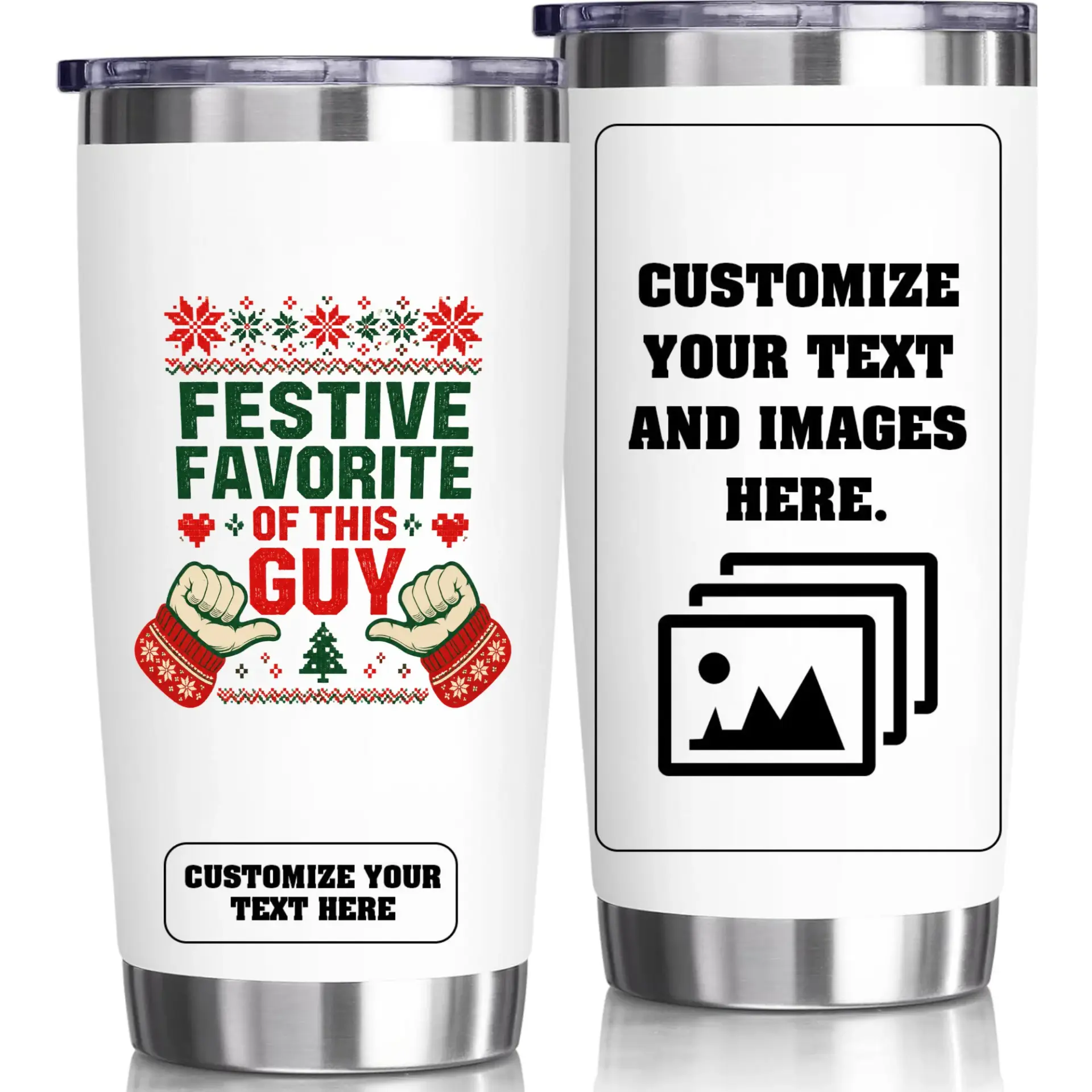 Stainless Steel Tumbler Festive Holiday Theme Personalized Travel Cup 20oz Vacuum Insulated Coffee Mug Drinkware