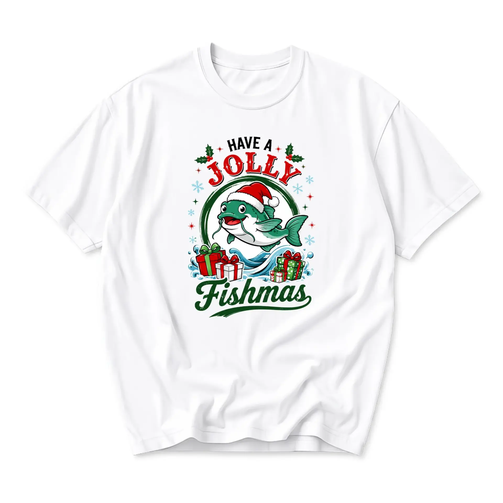 Funny Shirt Have a Jolly Fishmas Graphic Tee for Holiday Enthusiasts and Fishing Lovers Casual Unisex Crew Neck Apparel