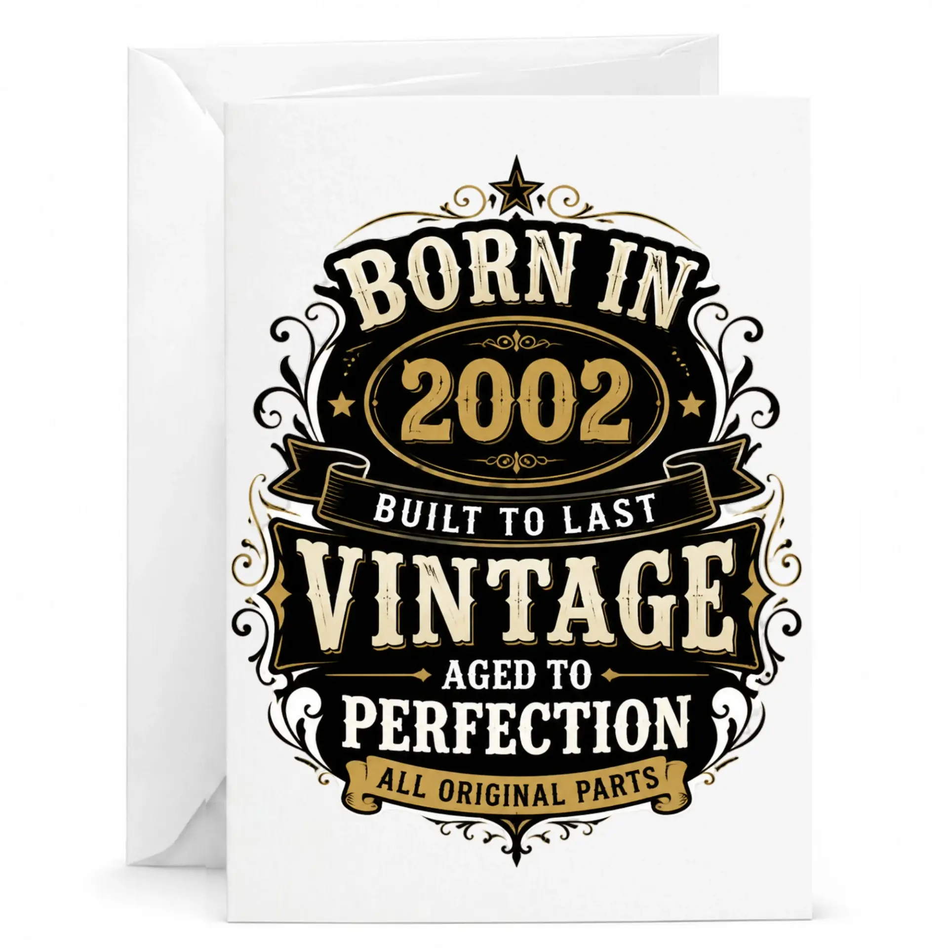 Birthday Card Born in 2002 Vintage Style Greeting Card for Milestone Celebration Aged to Perfection Design 5x7 Inches