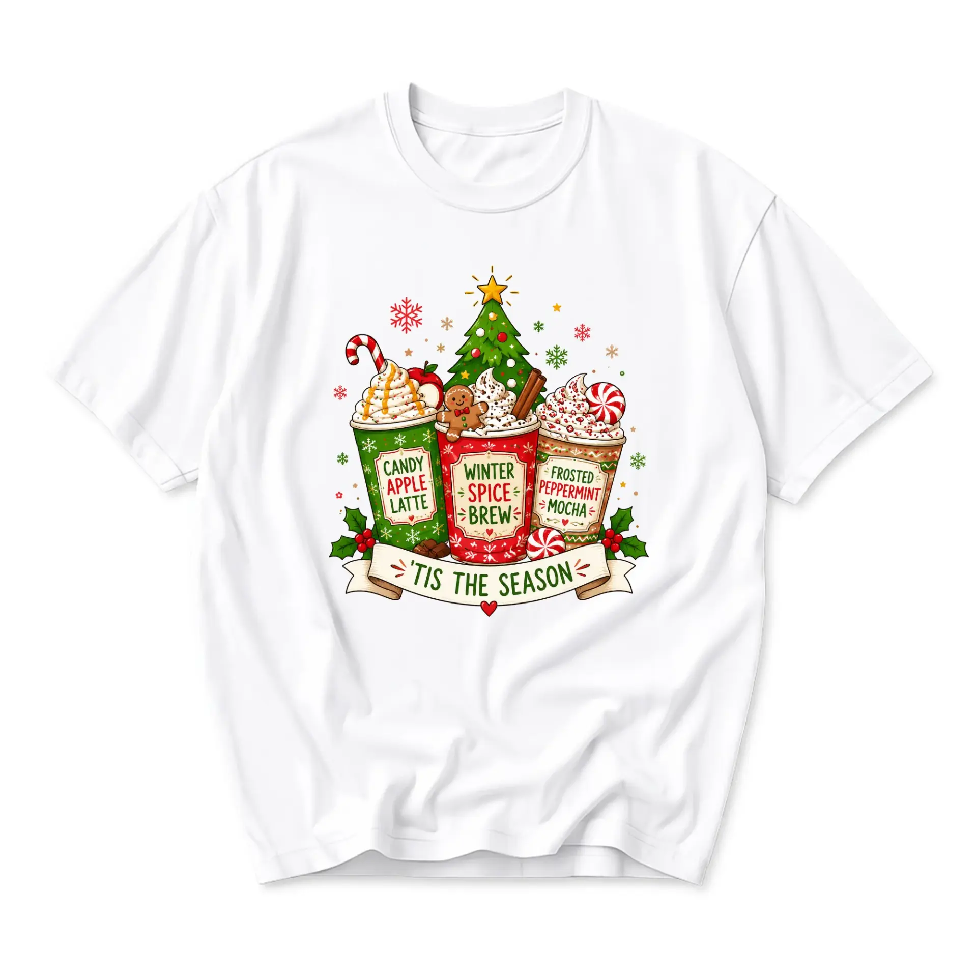 Graphic Tee T-Shirt Christmas Holiday Beverages Festive Design Unisex Casual Crew Neck Soft Cotton Blend Apparel