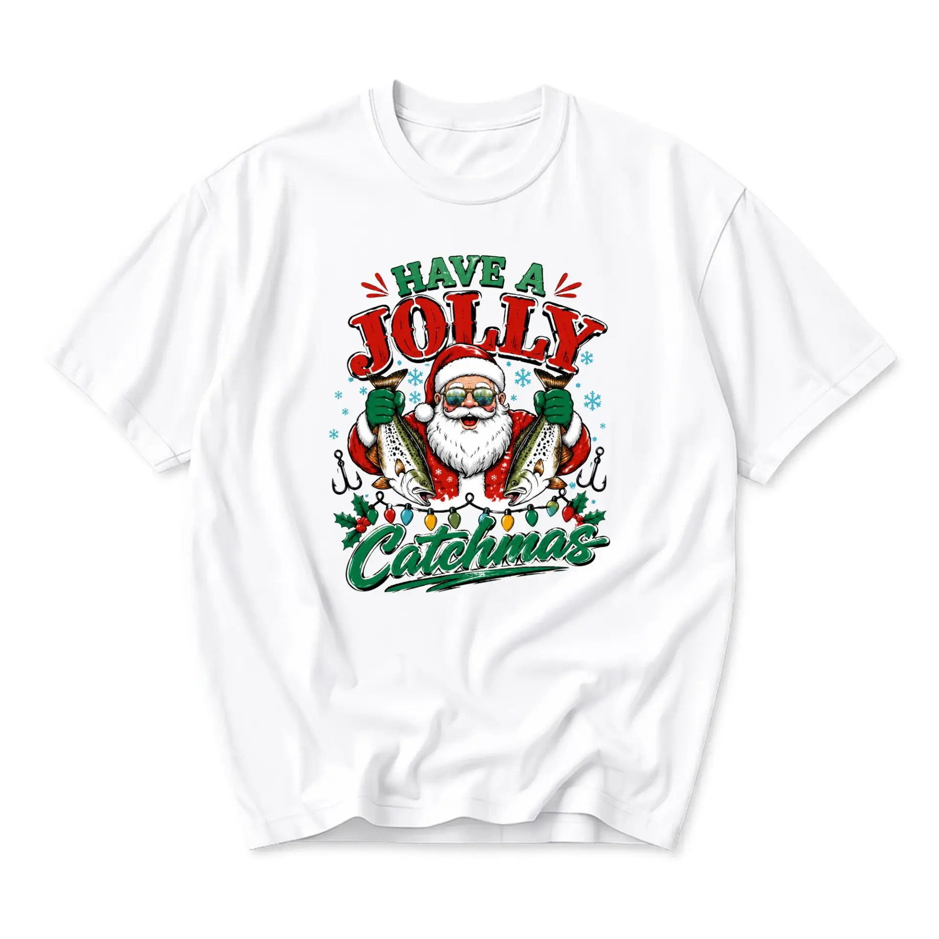 Funny Shirt Have a Jolly Catchmas Santa Fishing Graphic Tee Casual Holiday