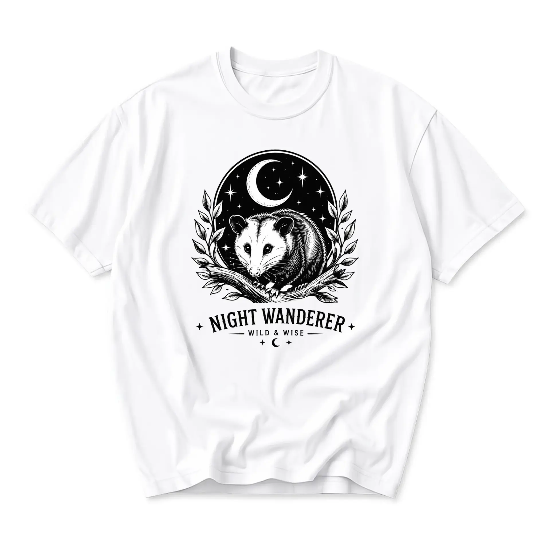 Graphic Tee Night Wanderer Opossum Nature Illustration Unisex Crew Neck Short Sleeve Cotton Casual Everyday Shirt