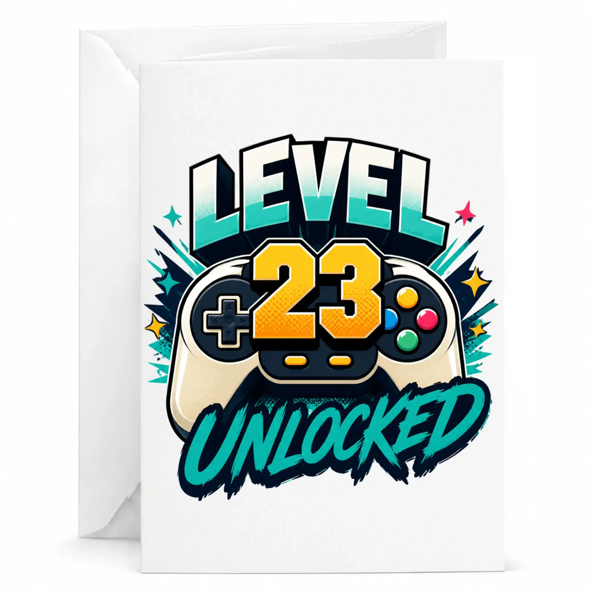 Birthday Card Level 23 Unlocked Gaming Theme Greeting Card for Video Game Enthusiasts and Birthday Celebrations