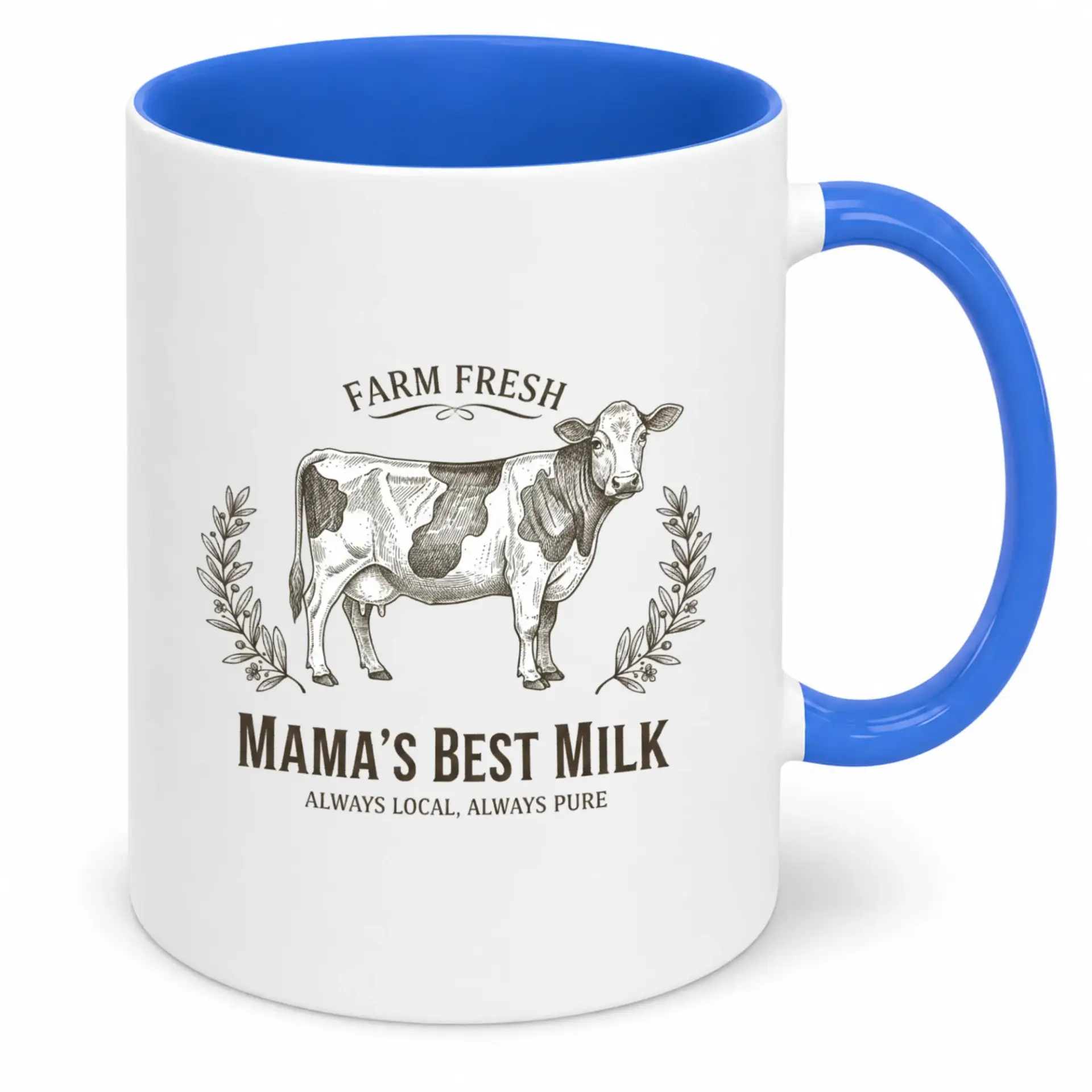 Ceramic Coffee Mug with Farm Fresh Mama's Best Milk Cow Design Kitchen Drinkware for Hot Beverages 11oz or 15oz Capacity Thoughtful Gift