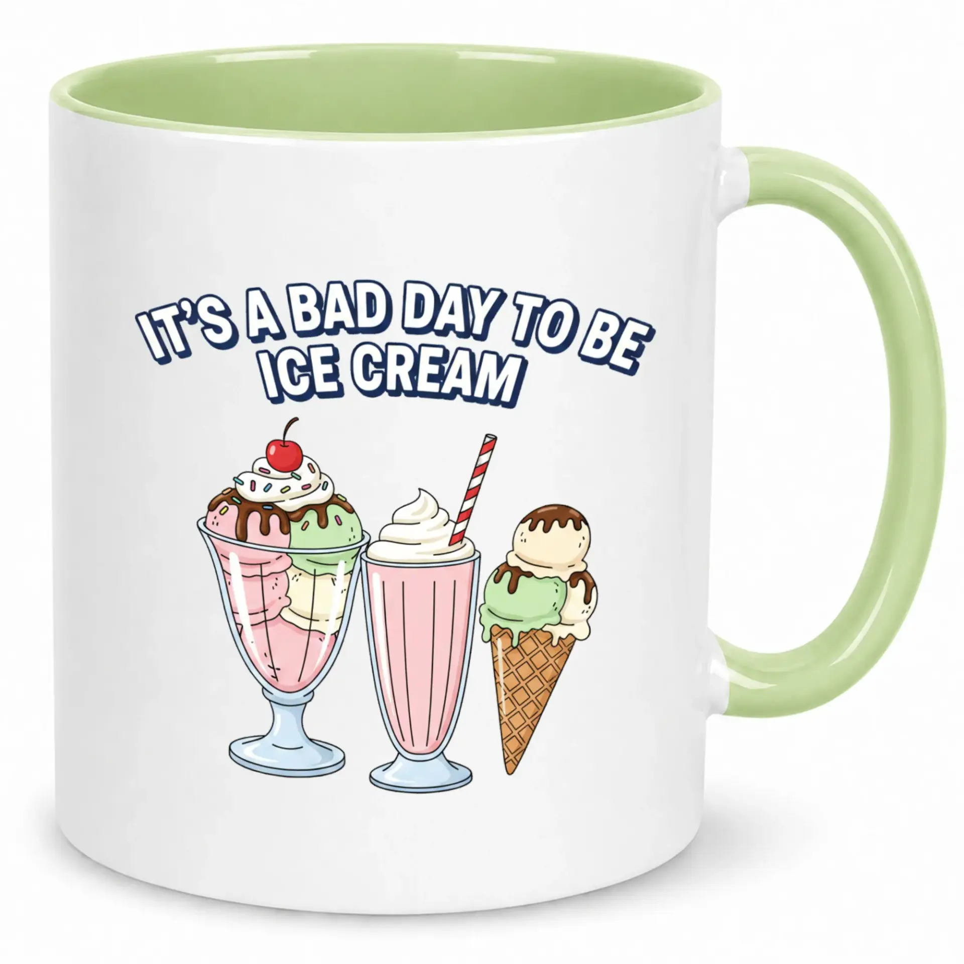 Funny Ice Cream Lover Coffee Mug with Humorous "it's a Bad Day to Be Ice Cream" Design, Premium Ceramic Beverage Cup for Hot Drinks