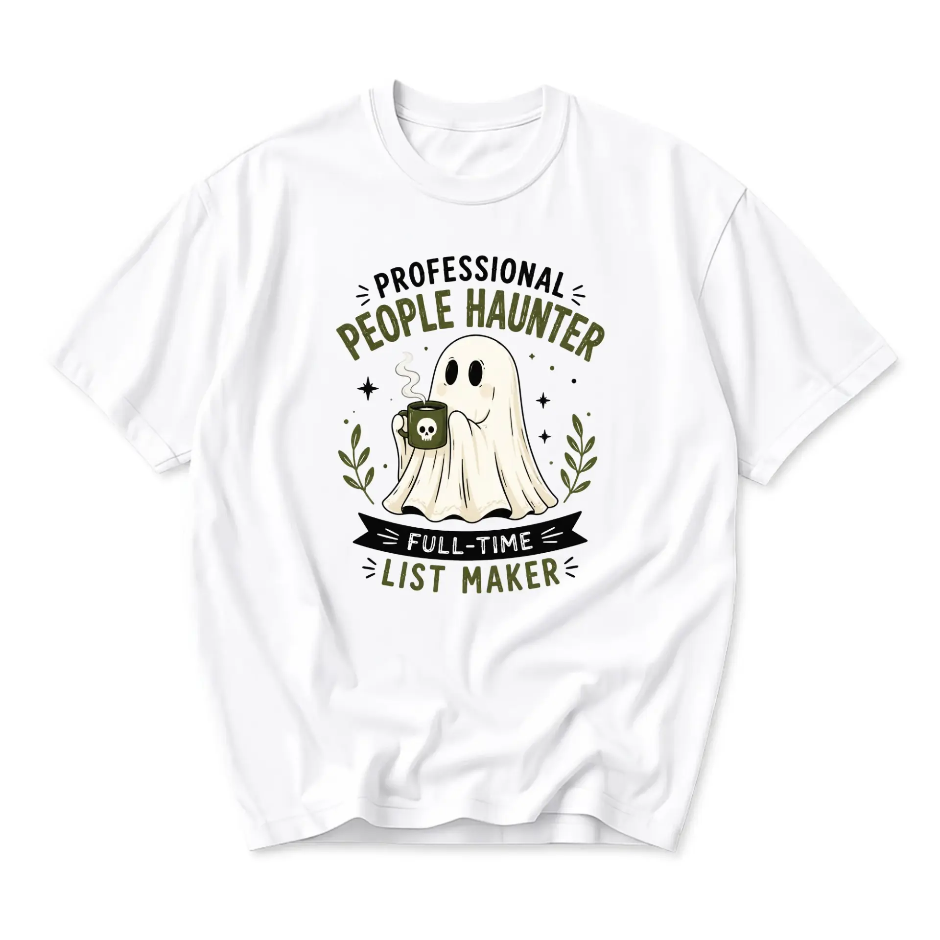 Funny Shirt Professional People Haunter Graphic Tee Humorous Ghost Illustration Print Casual Unisex Crew Neck Top