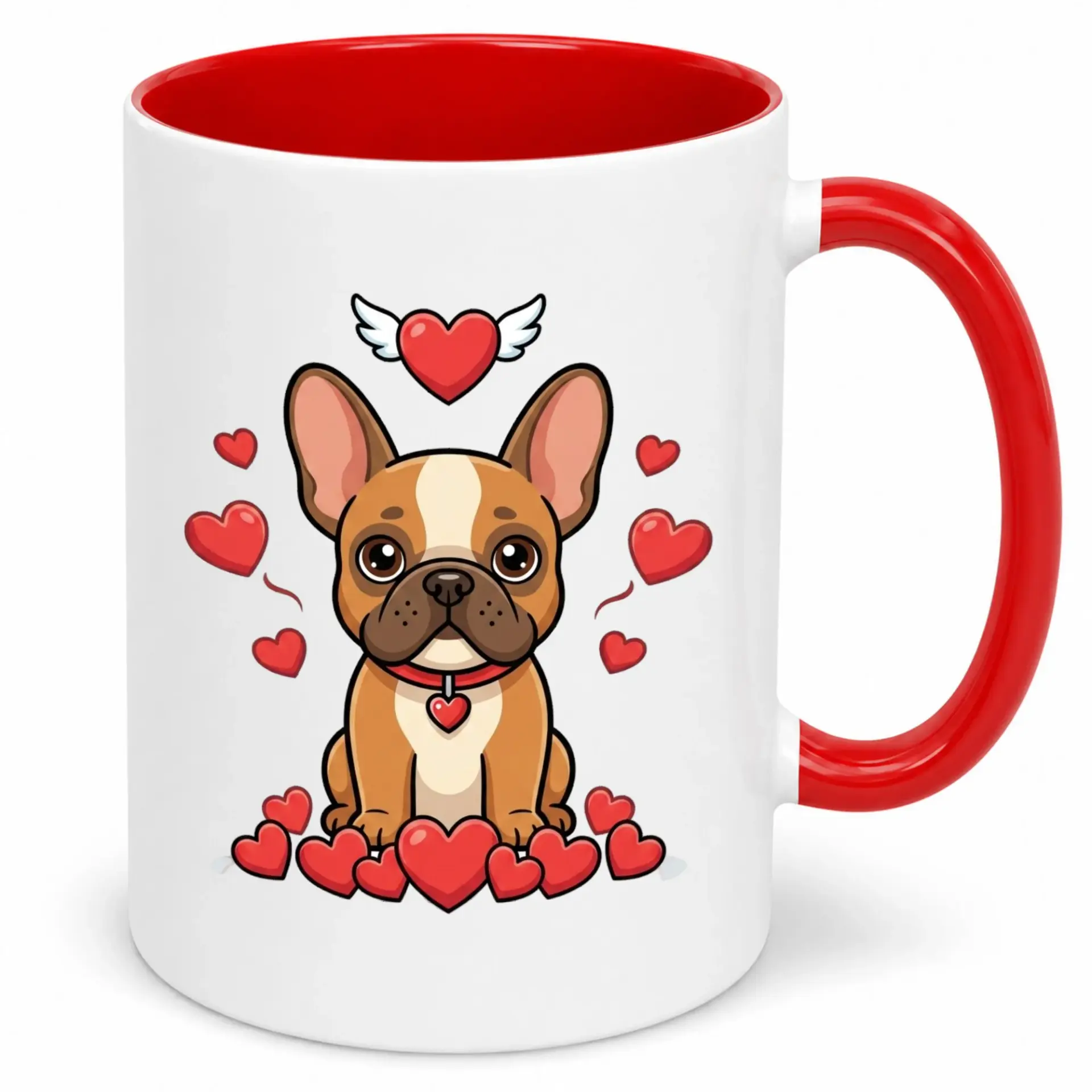 Cute Dog Lover Ceramic Coffee Mug with Hearts Design 11 Oz or 15 Oz White Cup for Pet Owners Valentine's Day Gift