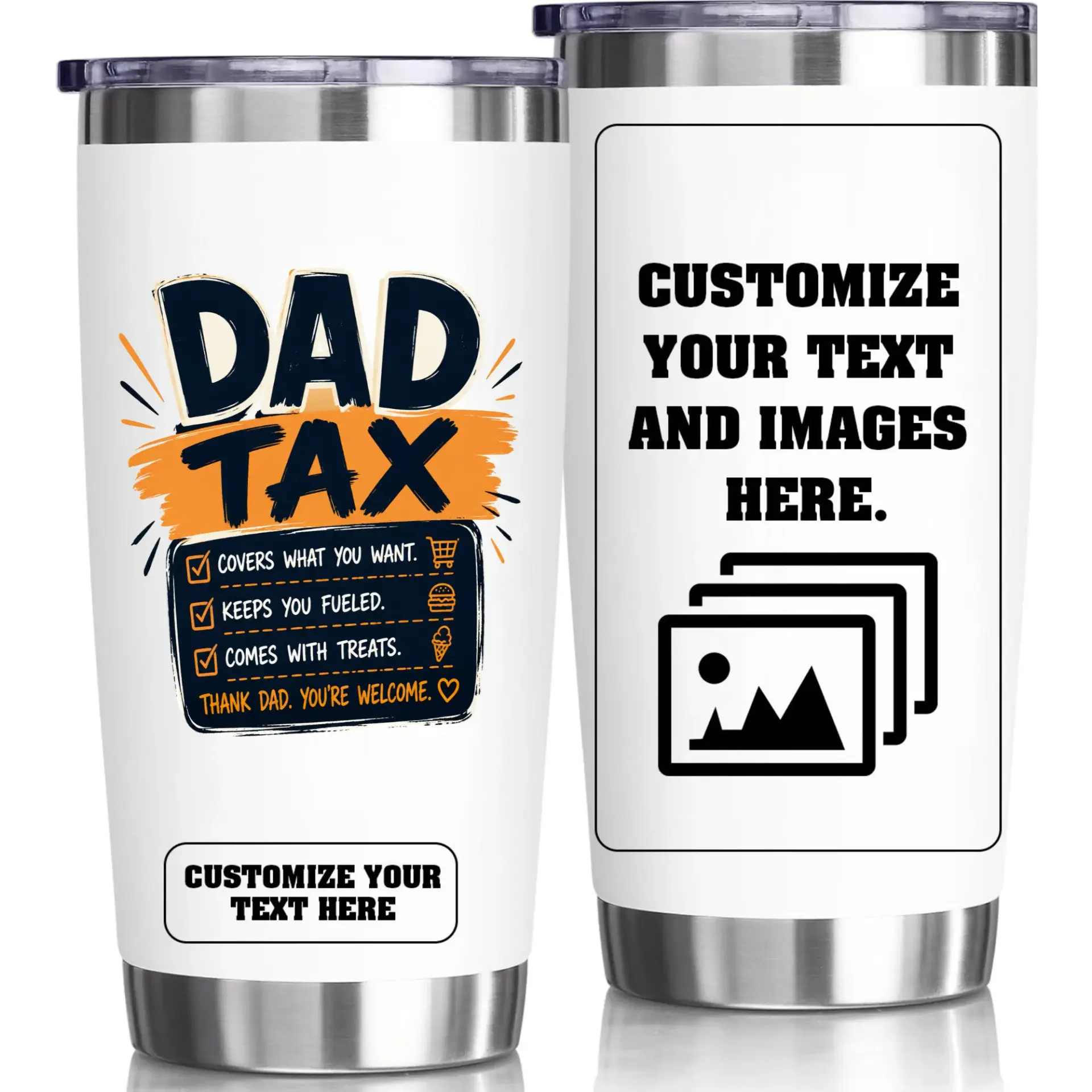 Stainless Steel Tumbler Dad Tax 20oz Insulated Cup for Hot or Cold Beverages Personalized Gift for Daily Travel Use