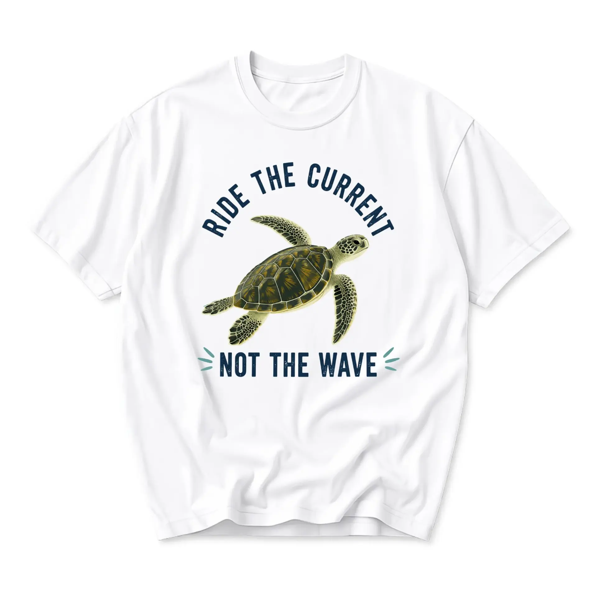 Graphic Tee Ride the Current Not the Wave Sea Turtle Print Unisex Short Sleeve Crew Neck Cotton Casual T-Shirt