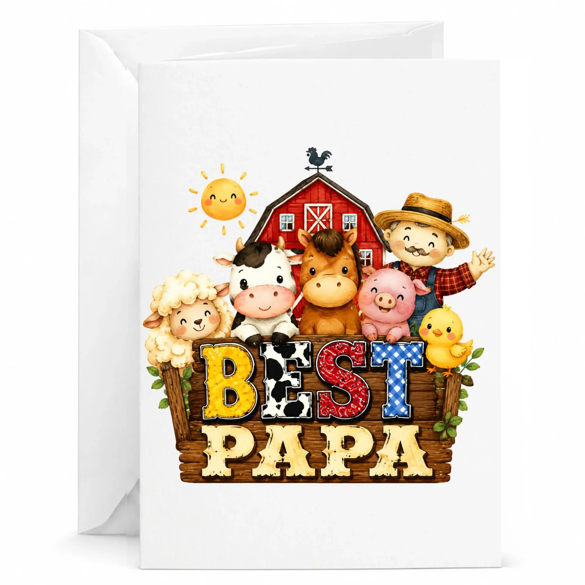 Greeting Card Best Papa Farm Animal Design Featuring Friendly Farmer and Cute Barnyard Friends for Special Occasions