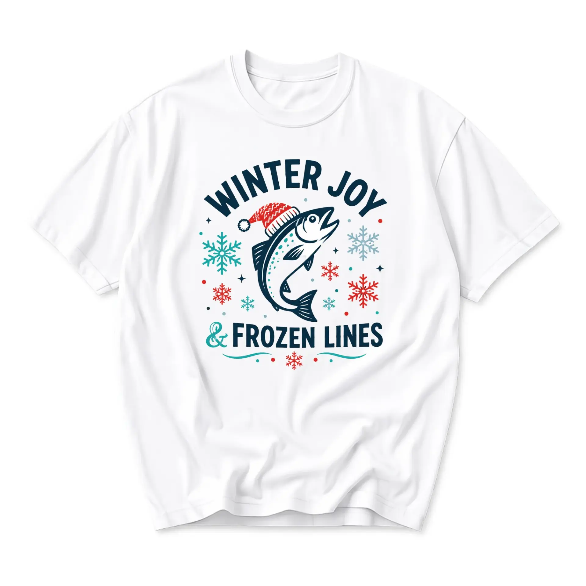 Funny Shirt Joy and Frozen Lines Fishing Holiday Graphic Tee Unisex Short Sleeve Casual Apparel