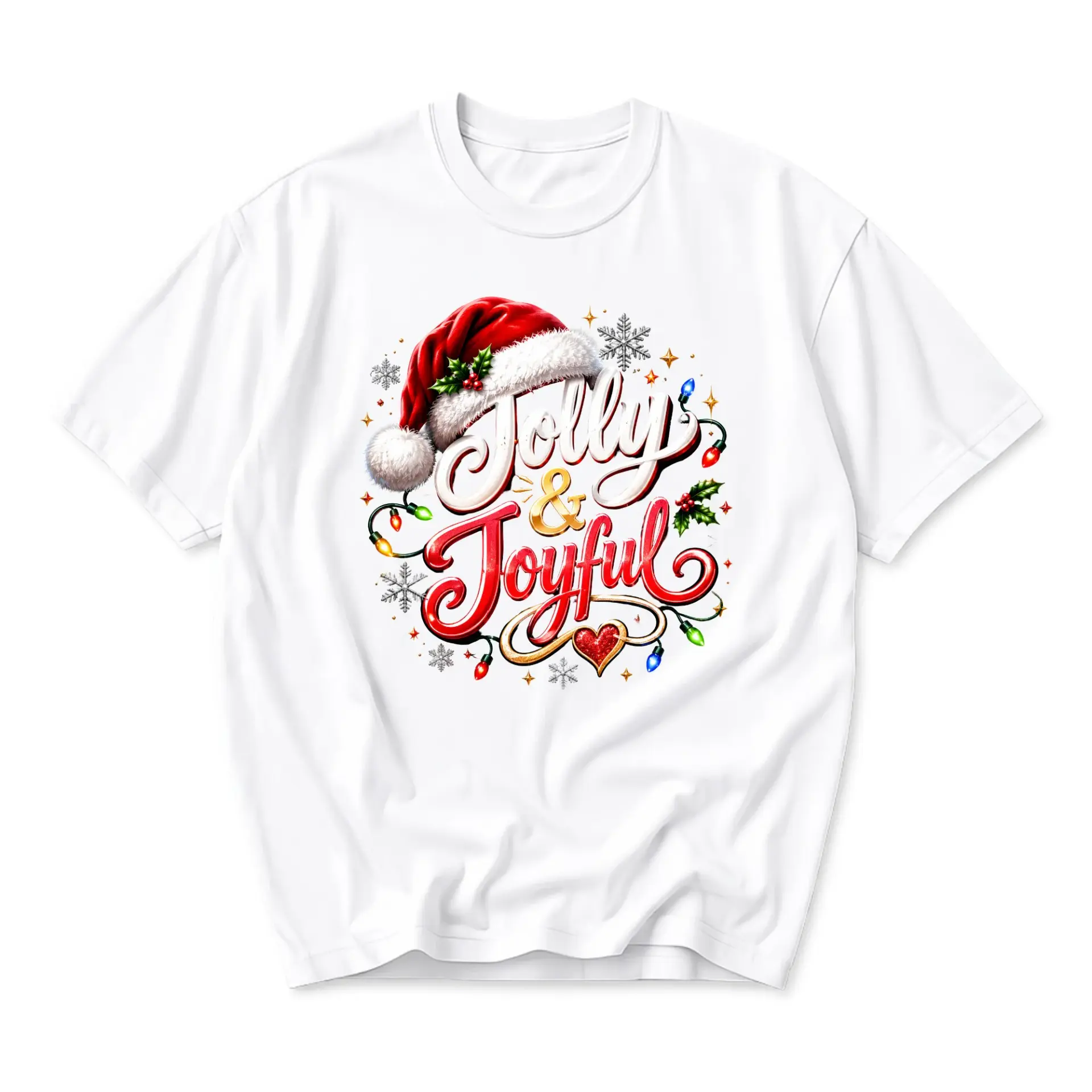 T-shirt Jolly and Joyful Holiday Graphic Tee Festive Christmas Apparel Unisex Casual Crew Neck Short Sleeve Shirt