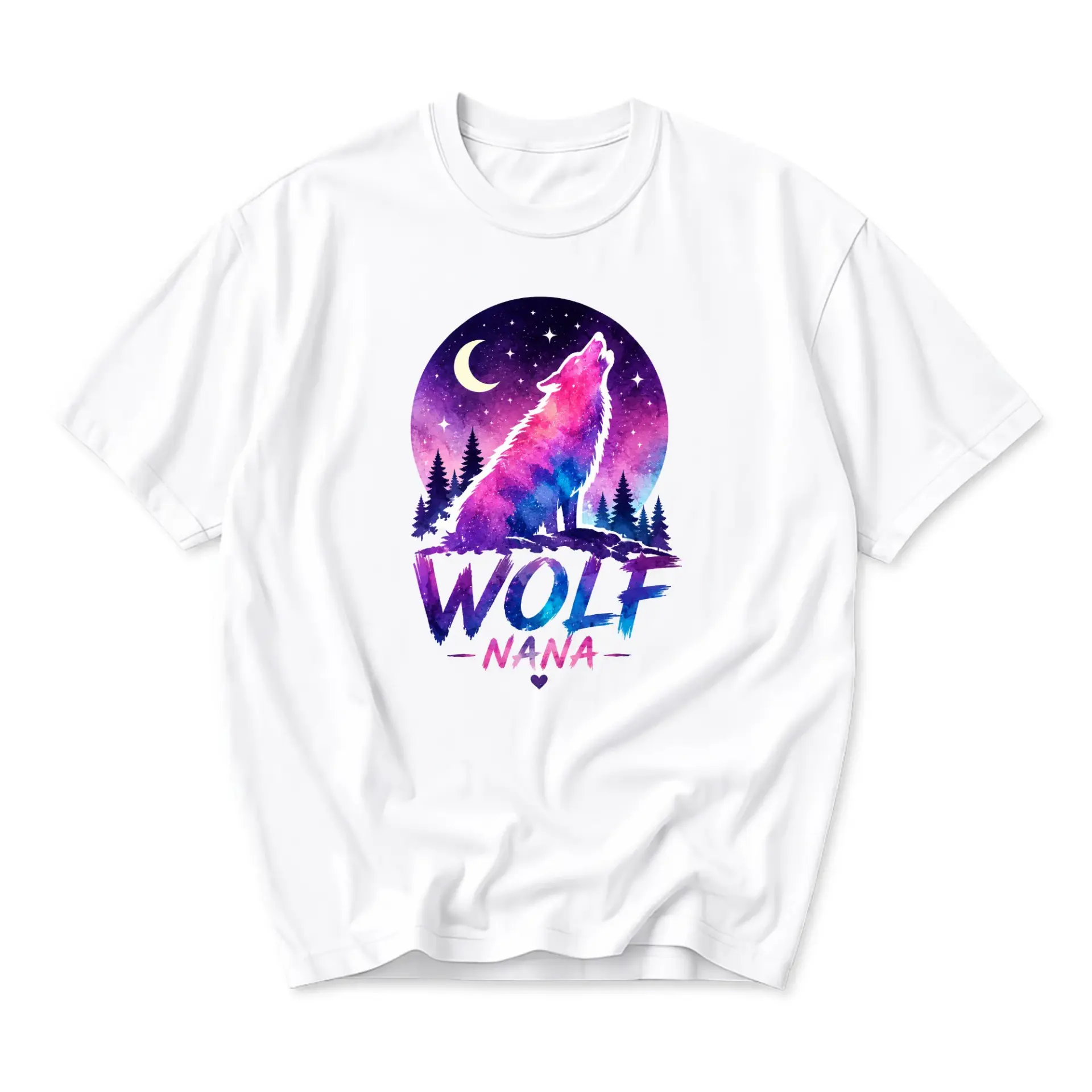 Graphic Tee Wolf Nana Celestial Moon Forest Art Unisex Short Sleeve Crew