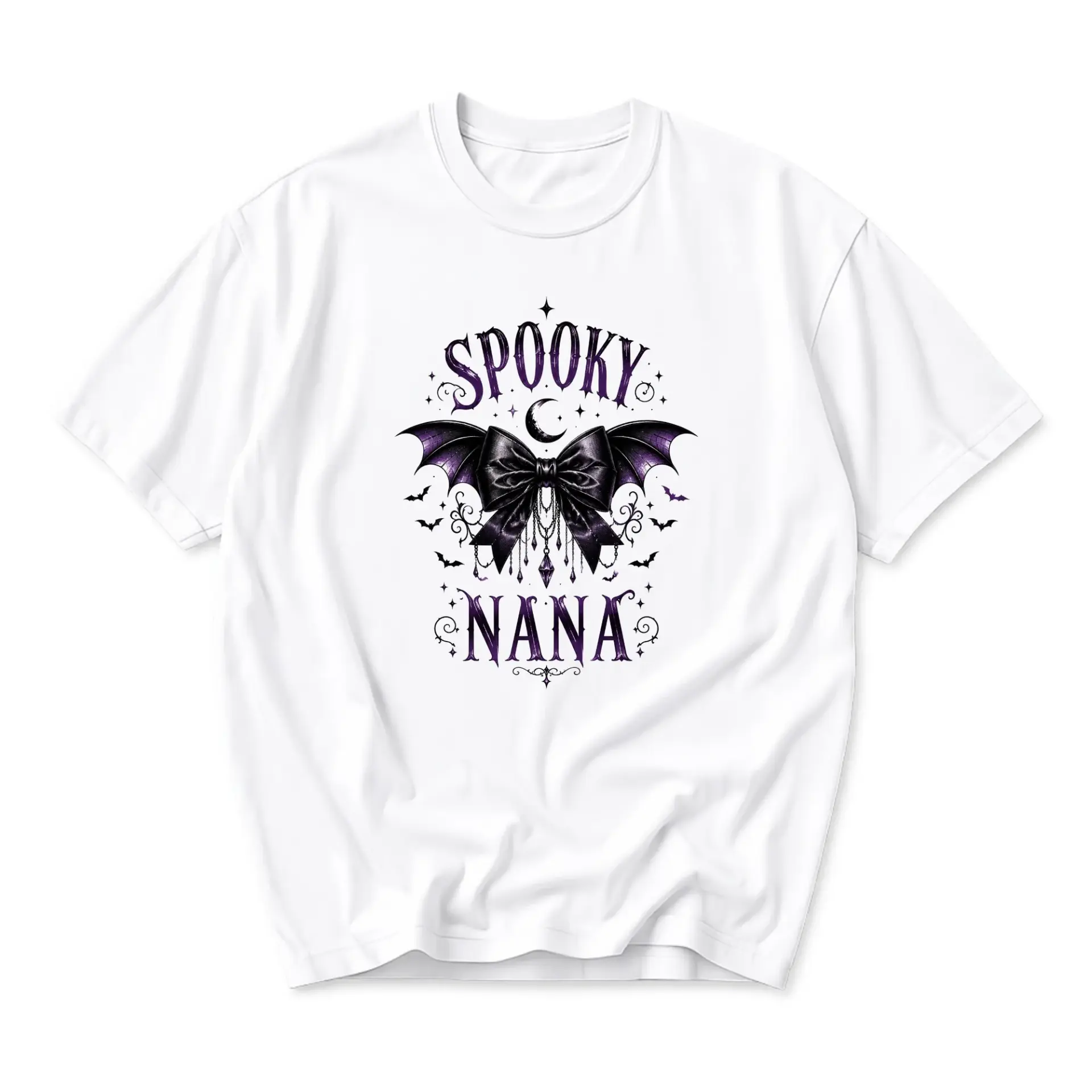 Graphic Tee Unisex Spooky Nana Bow Bat Wings Halloween Aesthetic Shirt Casual Everyday Short Sleeve Crew Neck Top