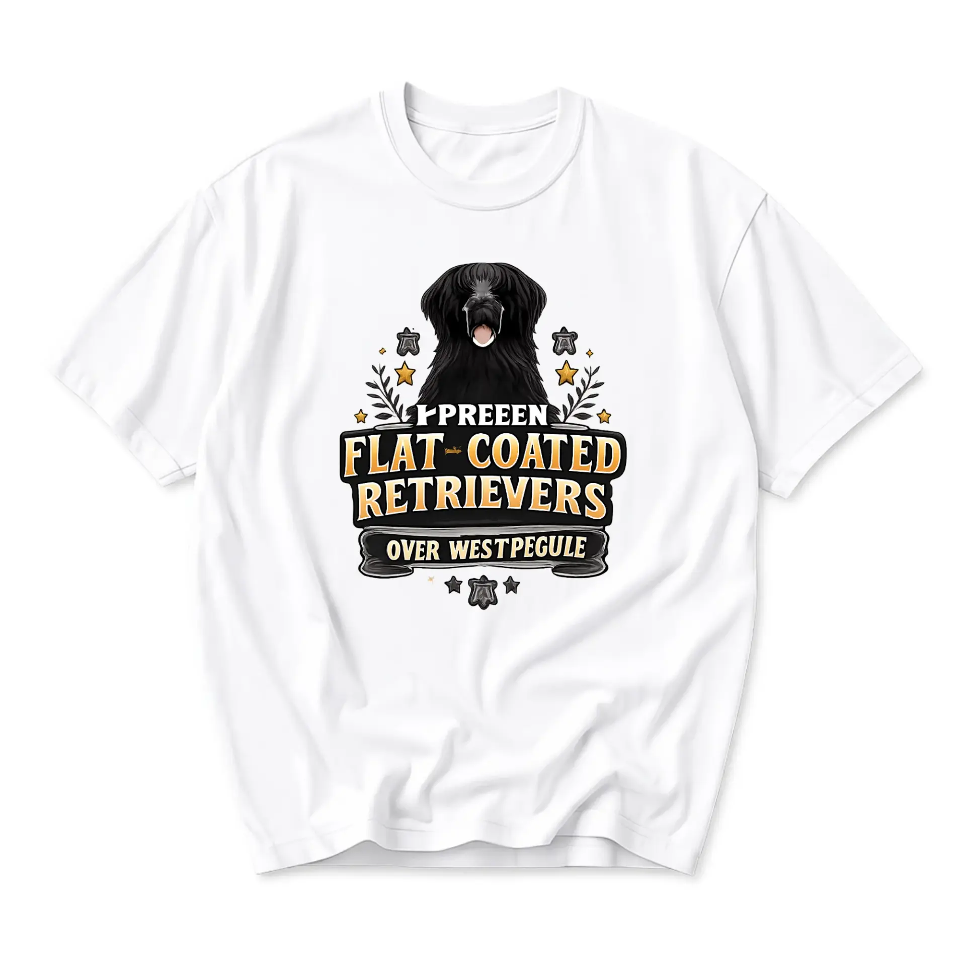 Funny Shirt Flat Coated Retriever Dog Breed Graphic Tee Casual Unisex Crew