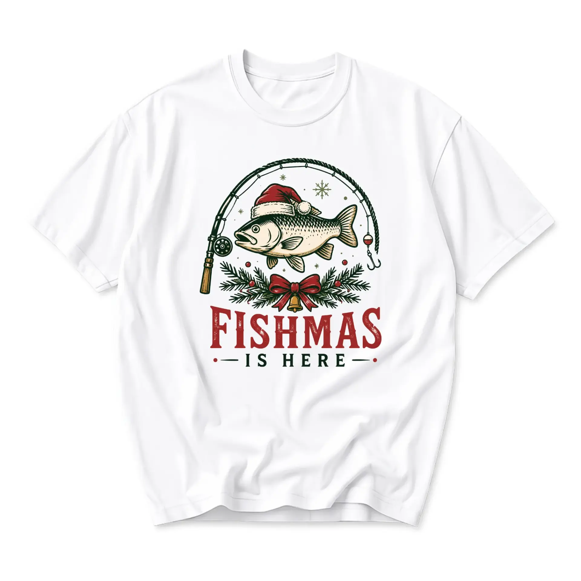 Funny Shirt Fishmas Is Here Holiday Fishing Graphic Tee Unisex Casual