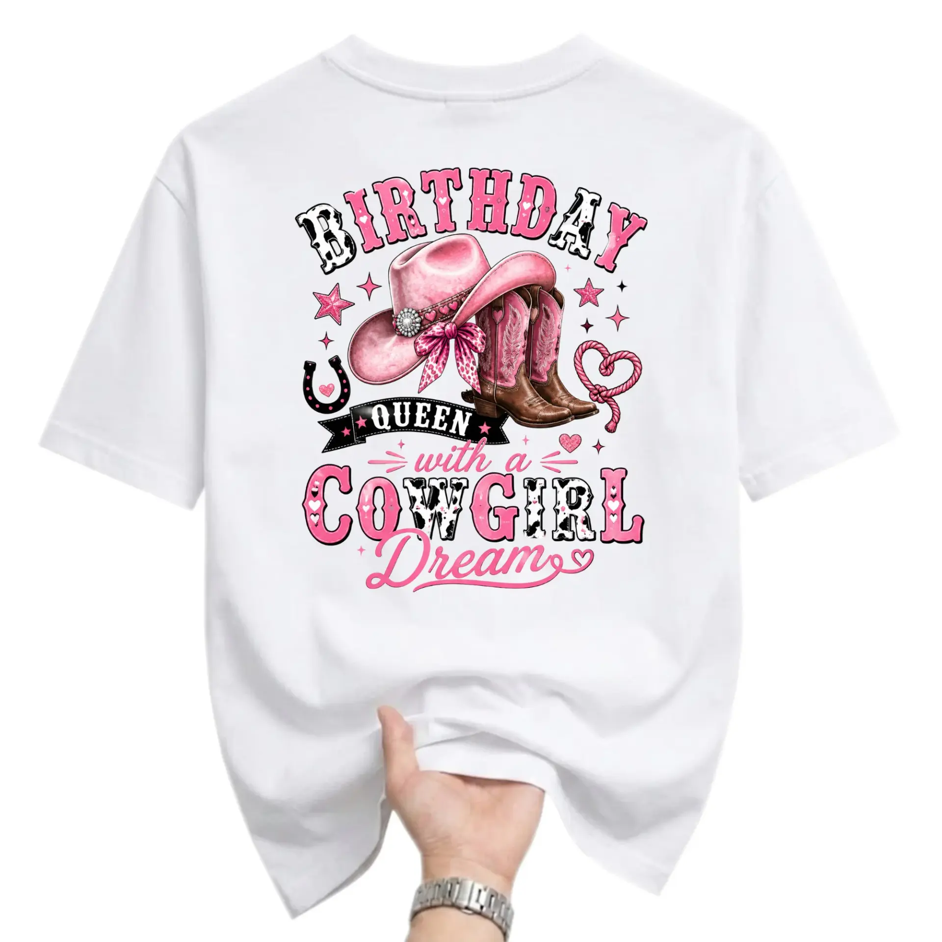 Graphic Tee Birthday Queen with a Cowgirl Dream Western Style Unisex Short Sleeve Crew Neck Cotton Casual T-Shirt