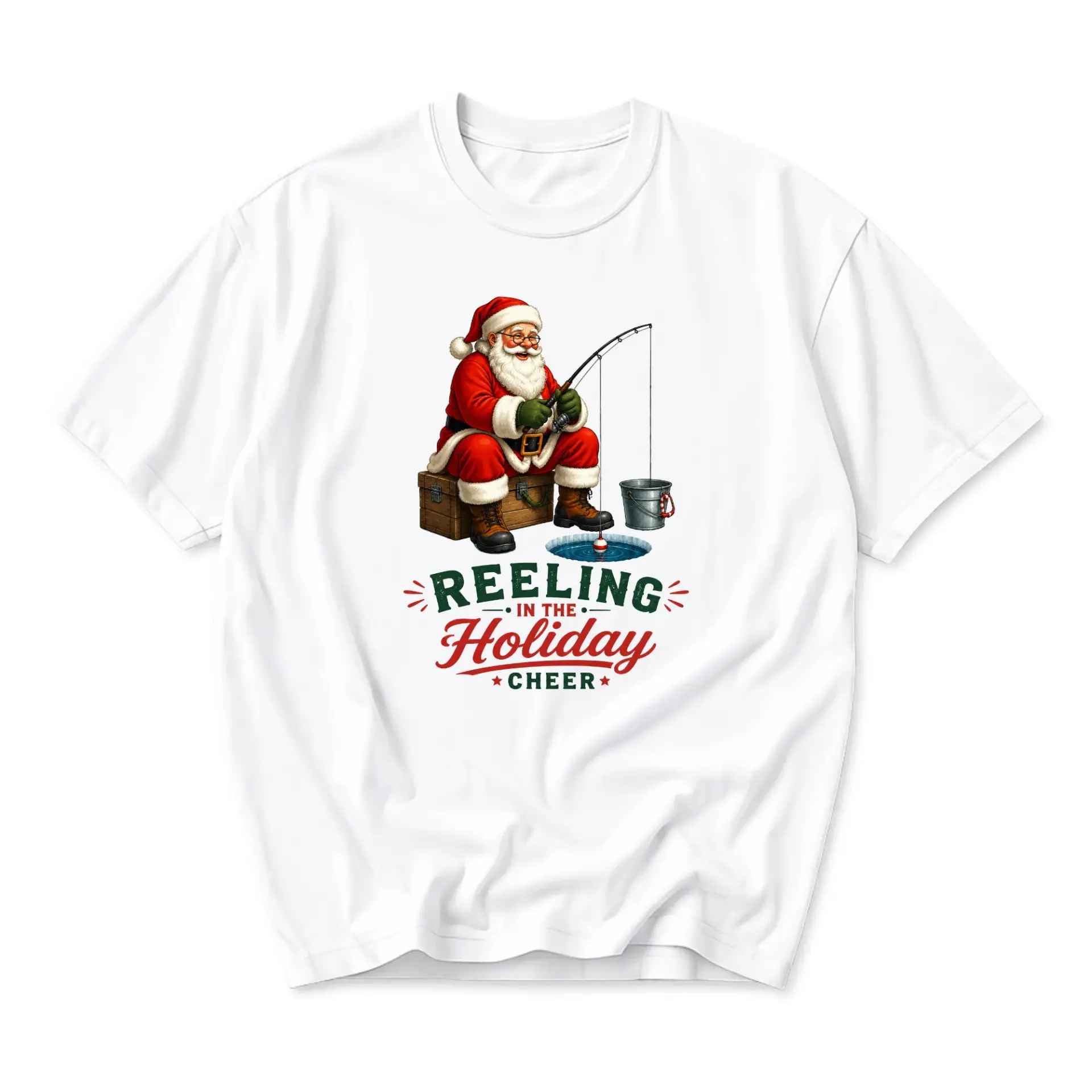 Funny Shirt Reeling in the Holiday Cheer Graphic Tee Unisex Crew Neck Short