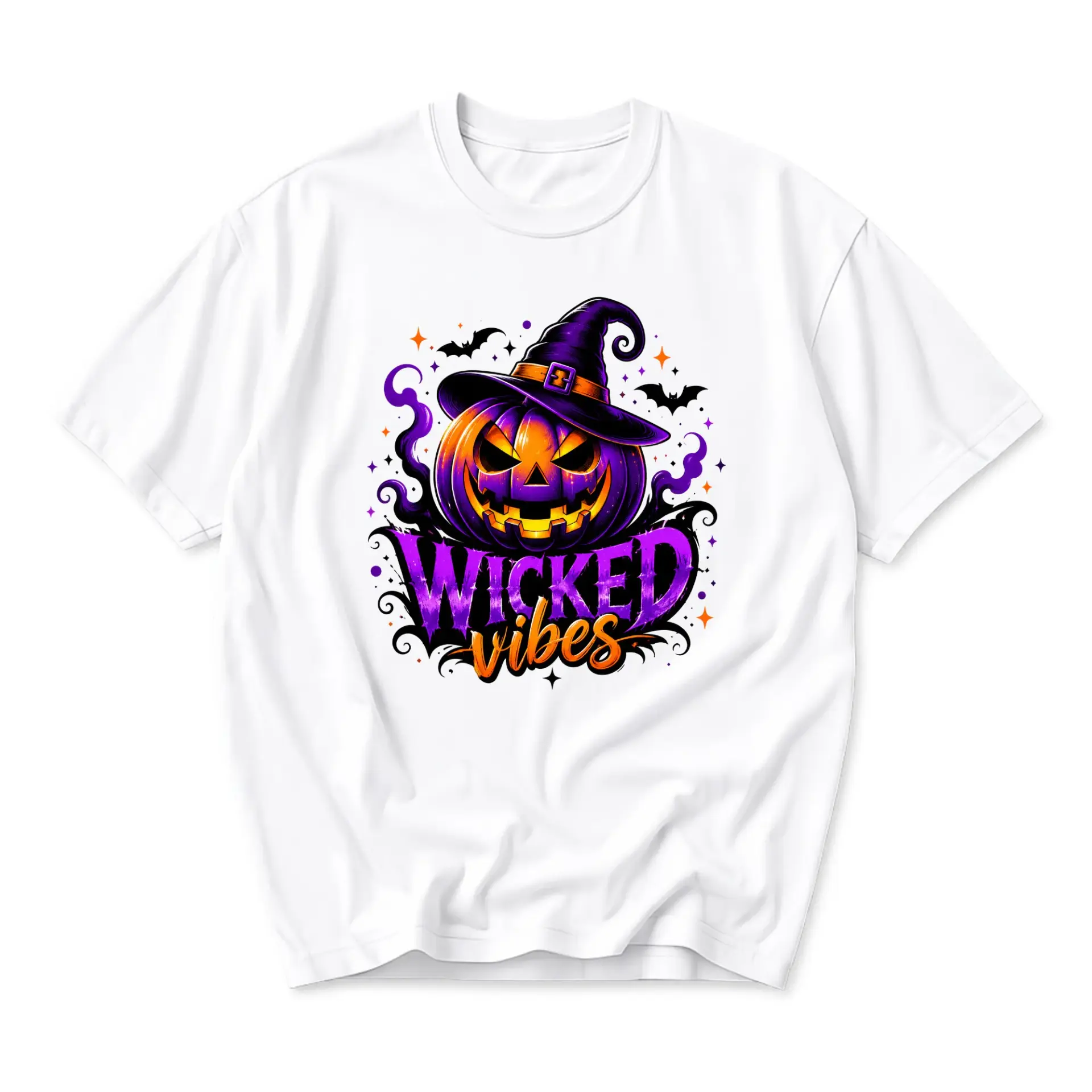 Graphic Tee Wicked Vibes Halloween Pumpkin T-Shirt Unisex Crew Neck Casual Everyday Wear Fall Seasonal Apparel