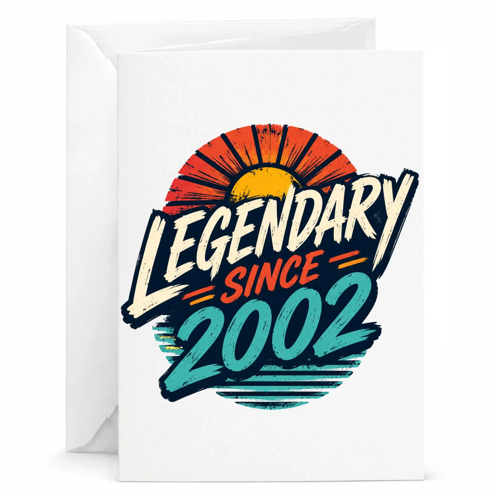 Greeting Card Legendary Since 2002 Vintage Retro Sunset Design for Birthday Anniversary Celebration 5x7 Folded Note Card