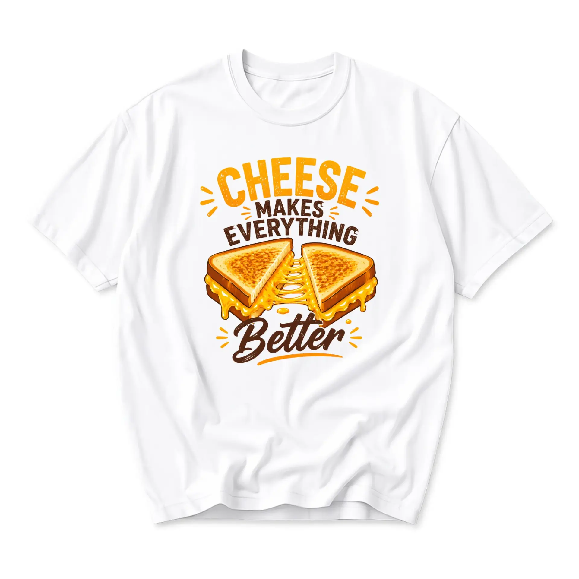 Funny Shirt Cheese Makes Everything Better Graphic Tee Unisex Cotton Crew Neck Short Sleeve Casual Food Lover Top