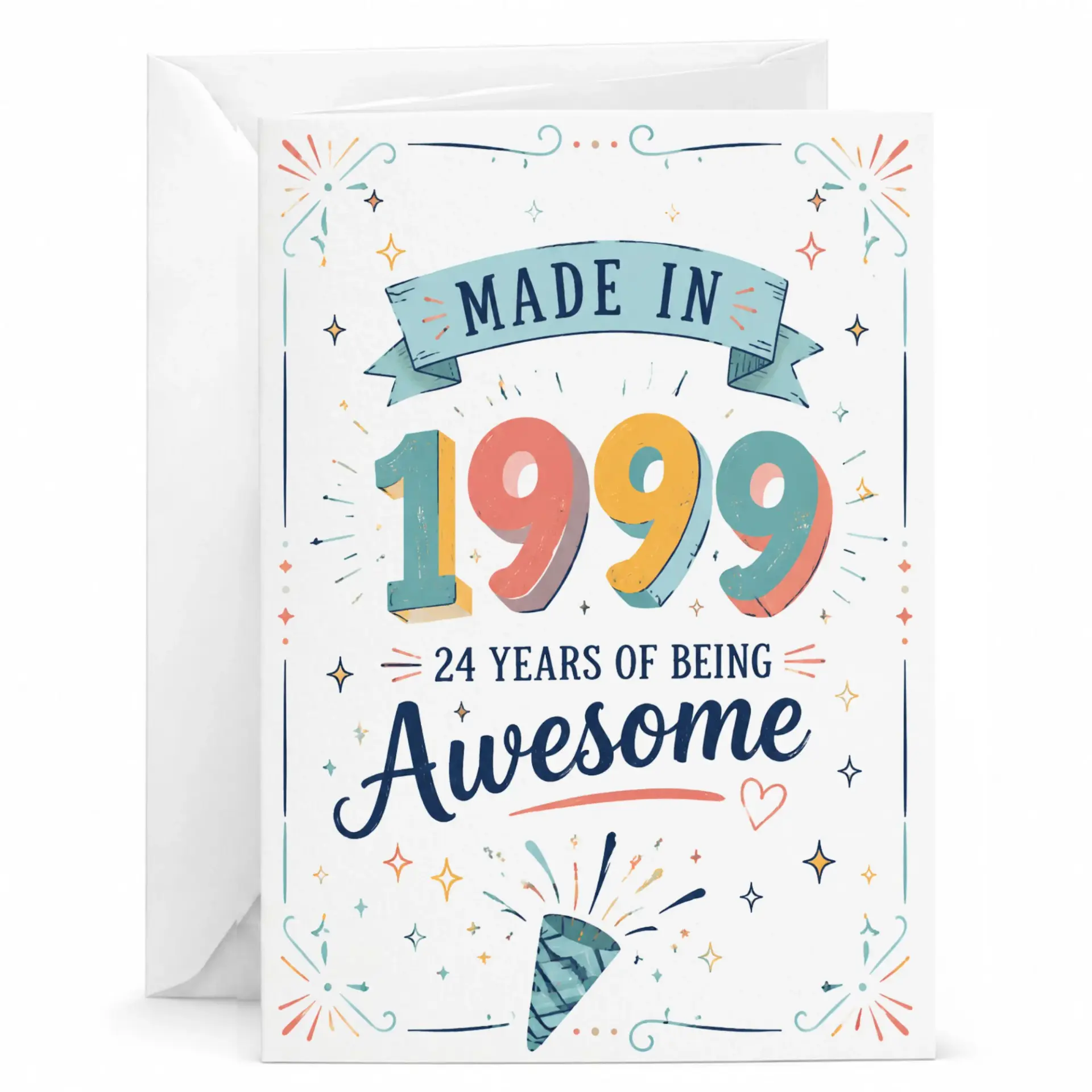 Birthday Card Made in 1999 24 Years of Being Awesome Vintage Style Celebration Greeting Card for Milestone Birthday