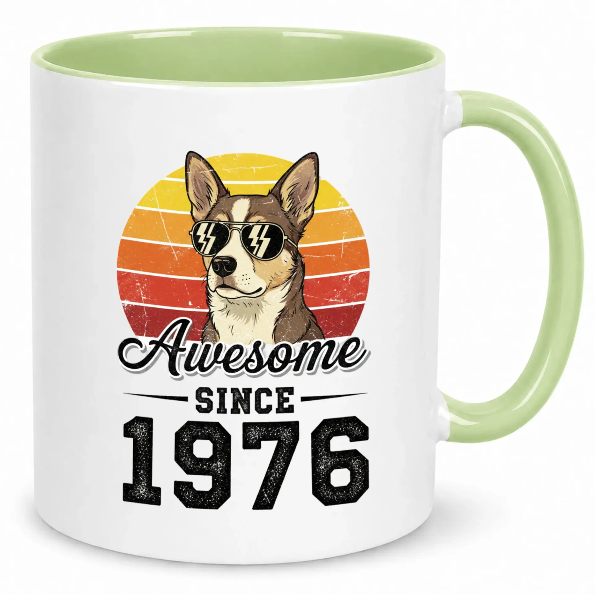 Funny Birthday Ceramic Coffee Mug Awesome Since 1976 Vintage Dog with Sunglasses Design Novelty Gift Idea for Men and Women
