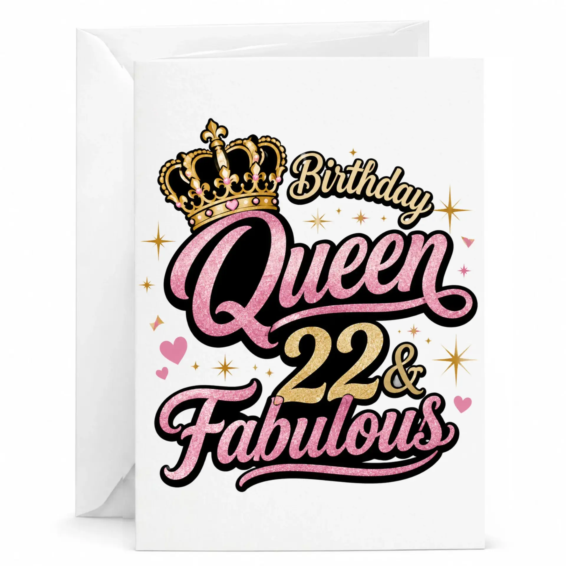 Birthday Card for 22nd Birthday Queen 22 and Fabulous Greeting Card with Envelope for Celebration Milestone Event