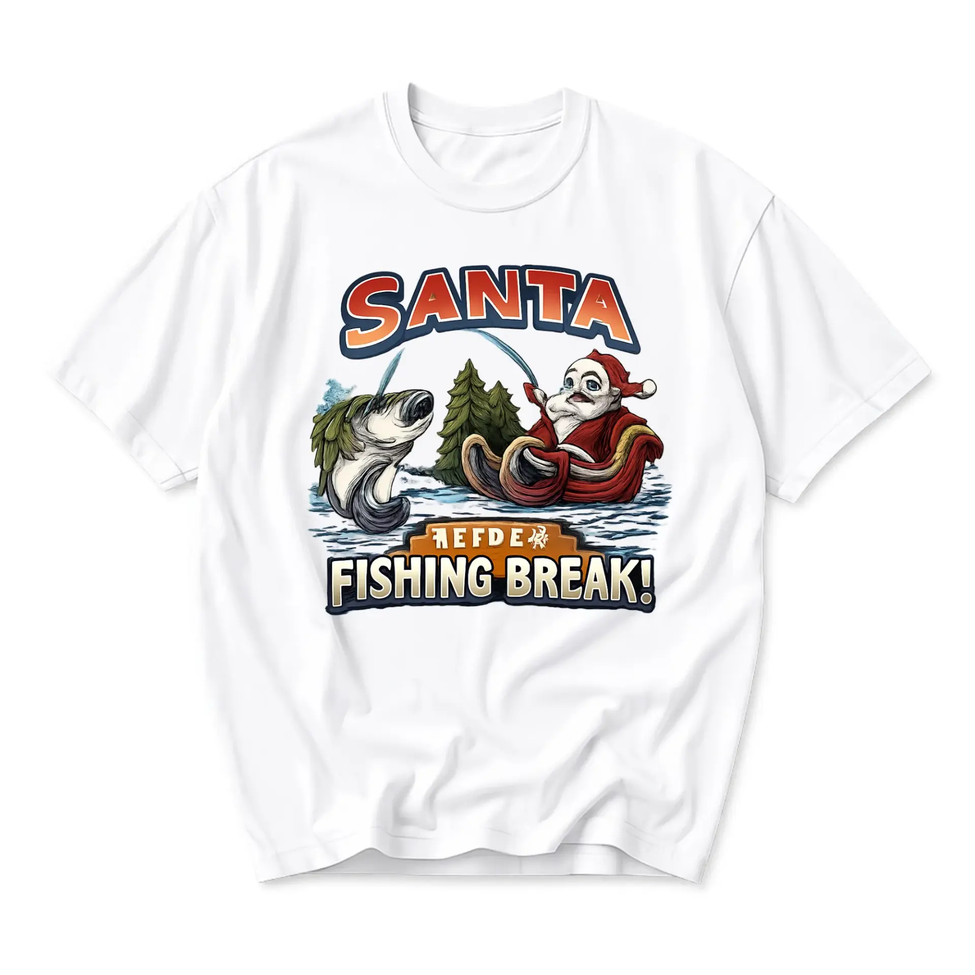 Funny Shirt Santa Fishing Break Graphic Tee Unisex Crew Neck Casual Cotton Blend Holiday Theme Summer Gift