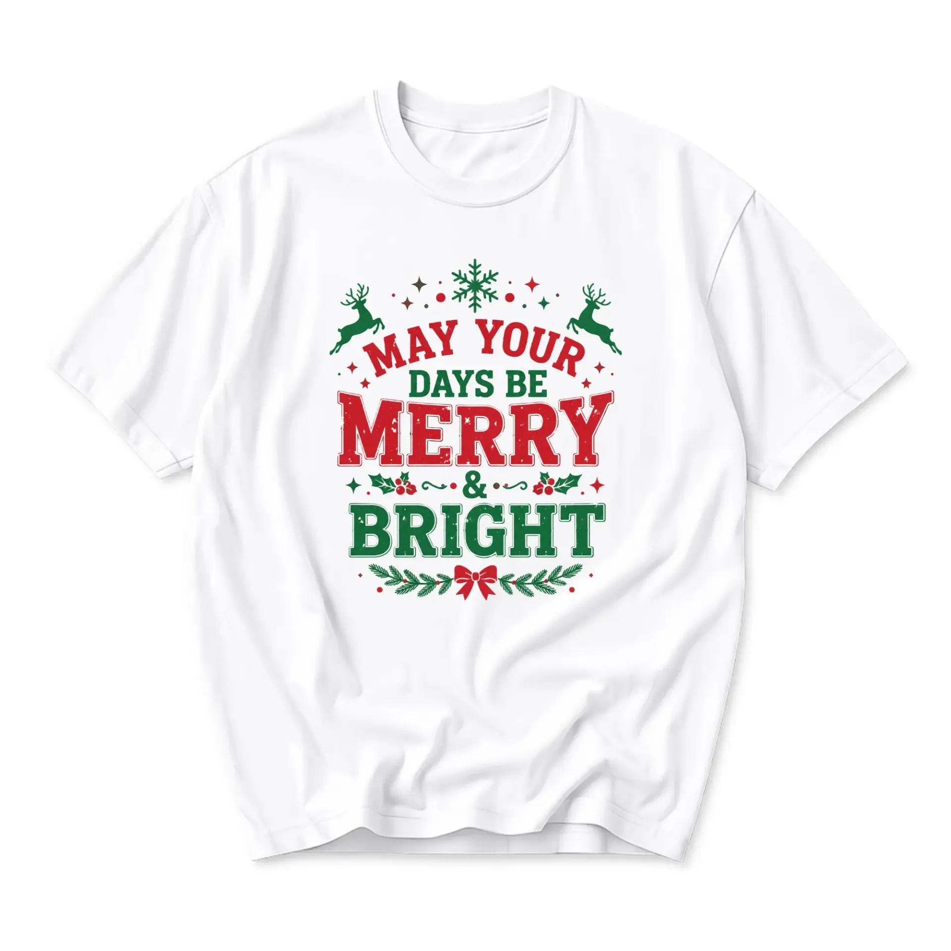 Funny Shirt Merry and Bright Christmas Graphic Tee Unisex Holiday Season Crew Neck Casual Short Sleeve Apparel Top
