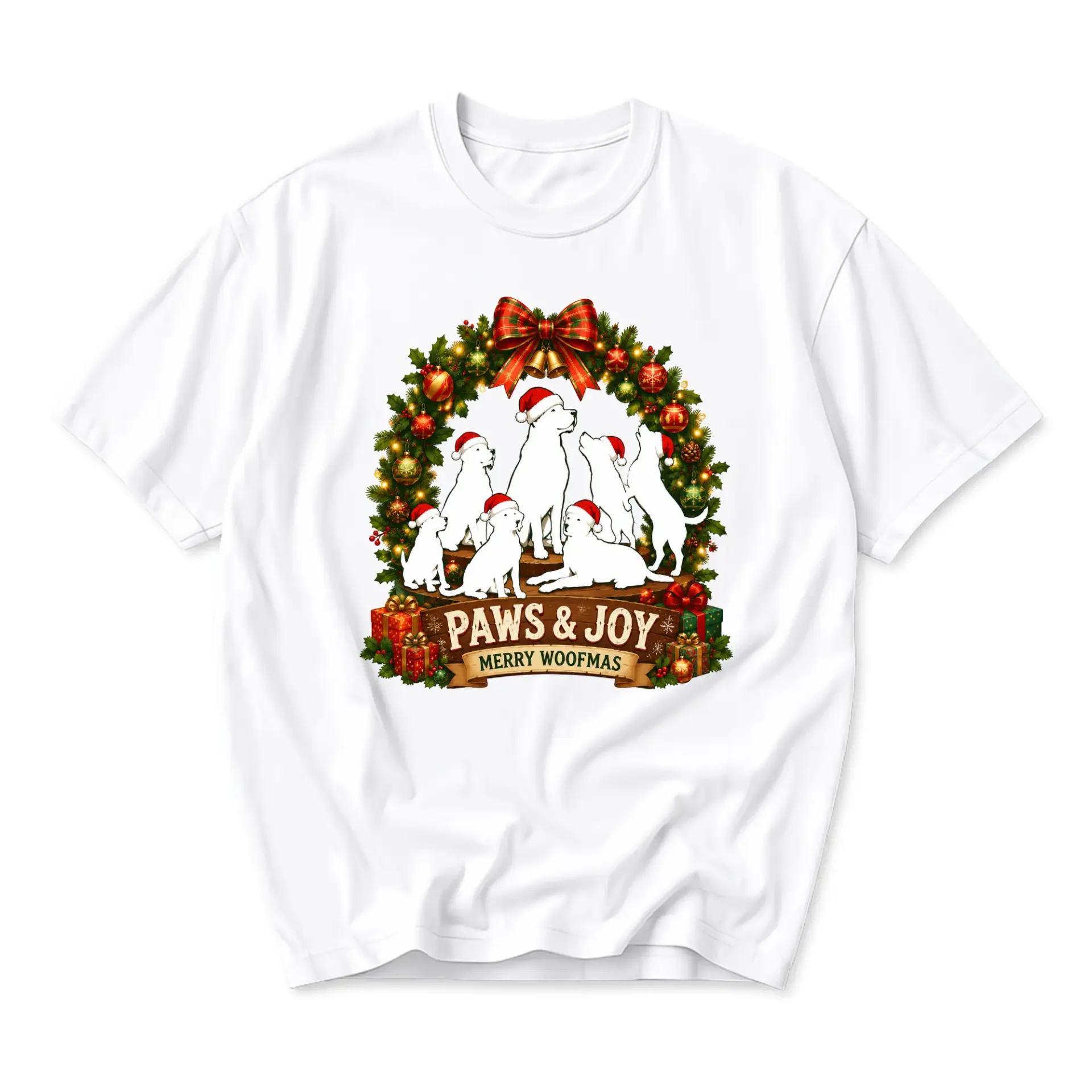 T-shirt Merry Woofmas Graphic Tee Paws and Joy Holiday Crew Neck Short