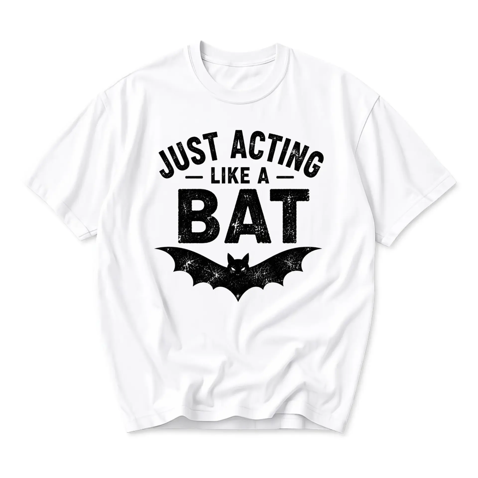 Funny Shirt Just Acting Like a Bat Graphic Tee Unisex Casual Crew Neck Short Sleeve Cotton Blend Apparel White