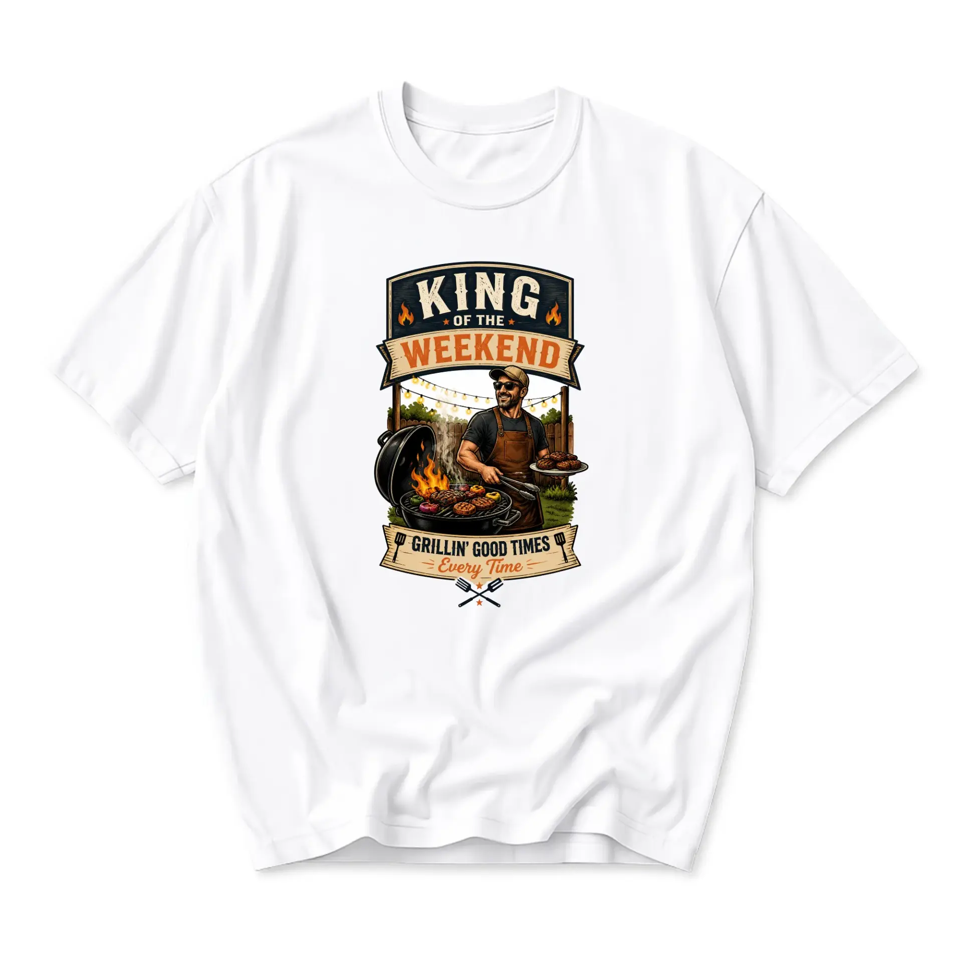 Funny Shirt King of the Weekend Graphic Tee Grill Unisex Casual Crew Neck T-Shirt Short Sleeve Top