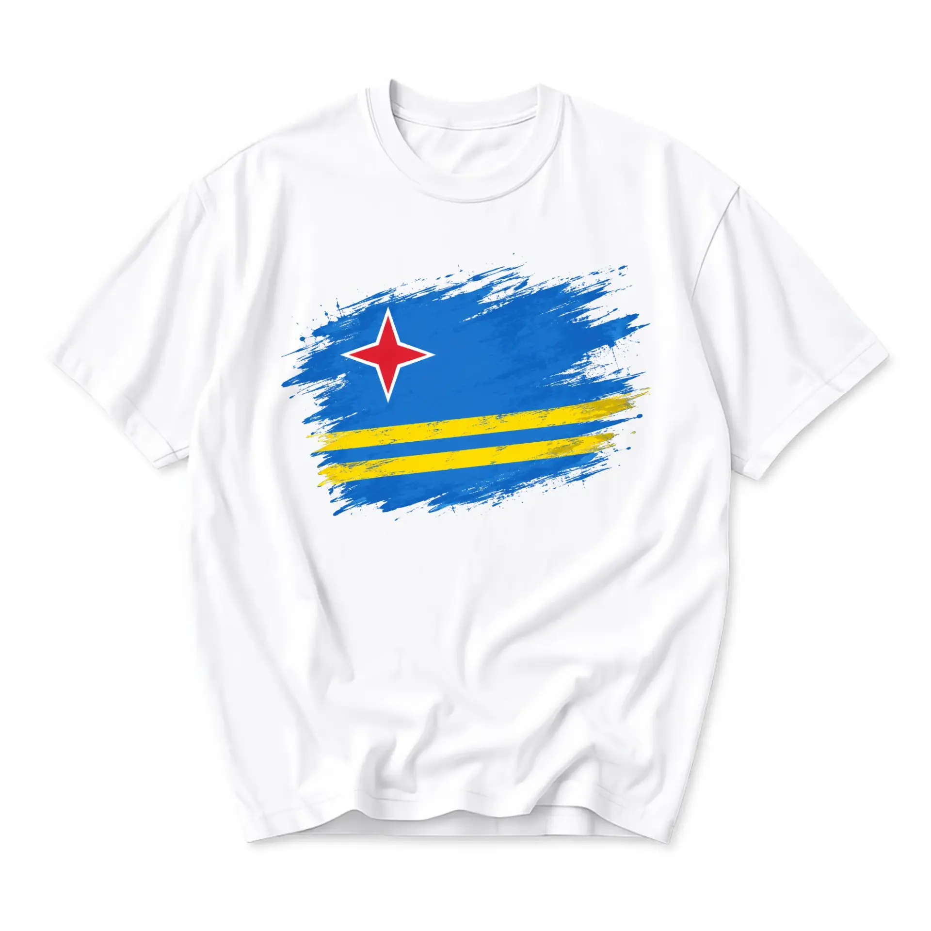Graphic Tee Aruba Flag Artistic Distressed Brush Stroke Design Unisex Crew Neck Short Sleeve Casual Cotton T-Shirt